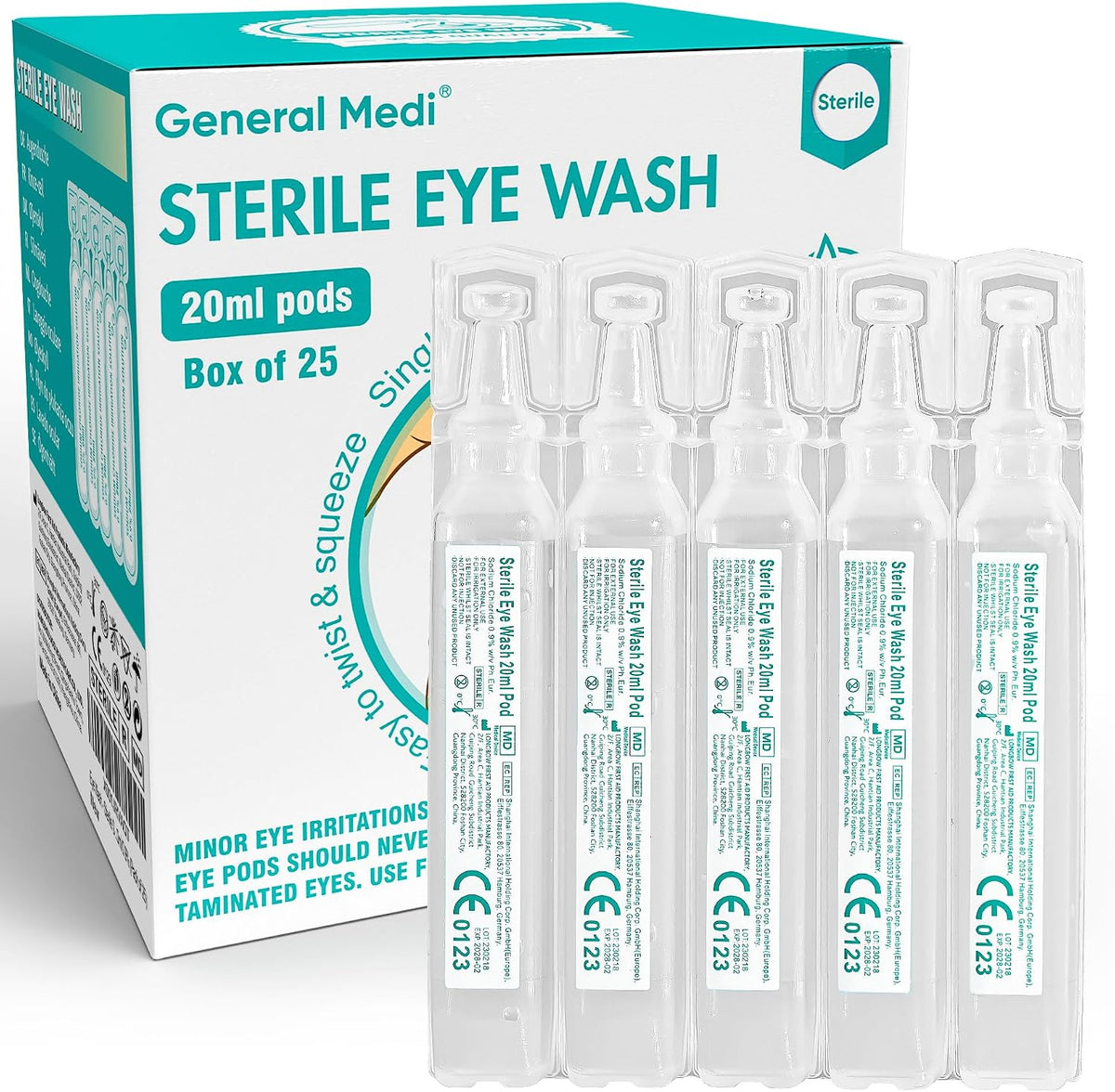 General Medi Eye Wash - Sterile Saline Solution 20ml/0.9% (Pack of 25)