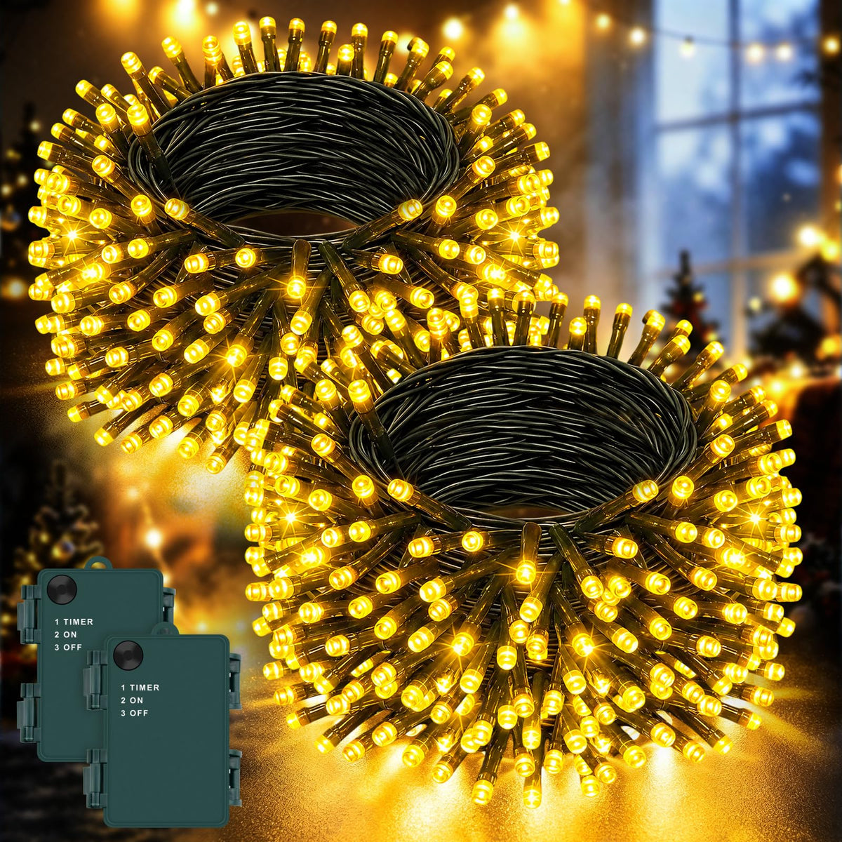 Dalugo Halloween Decoration Lights, 5M 50 LED Orange Purple White Fairy Lights with Timer, IP65 Waterproof Battery Powered Lights for Indoor Outdoor Autumn Halloween Decorations(Green Wire)