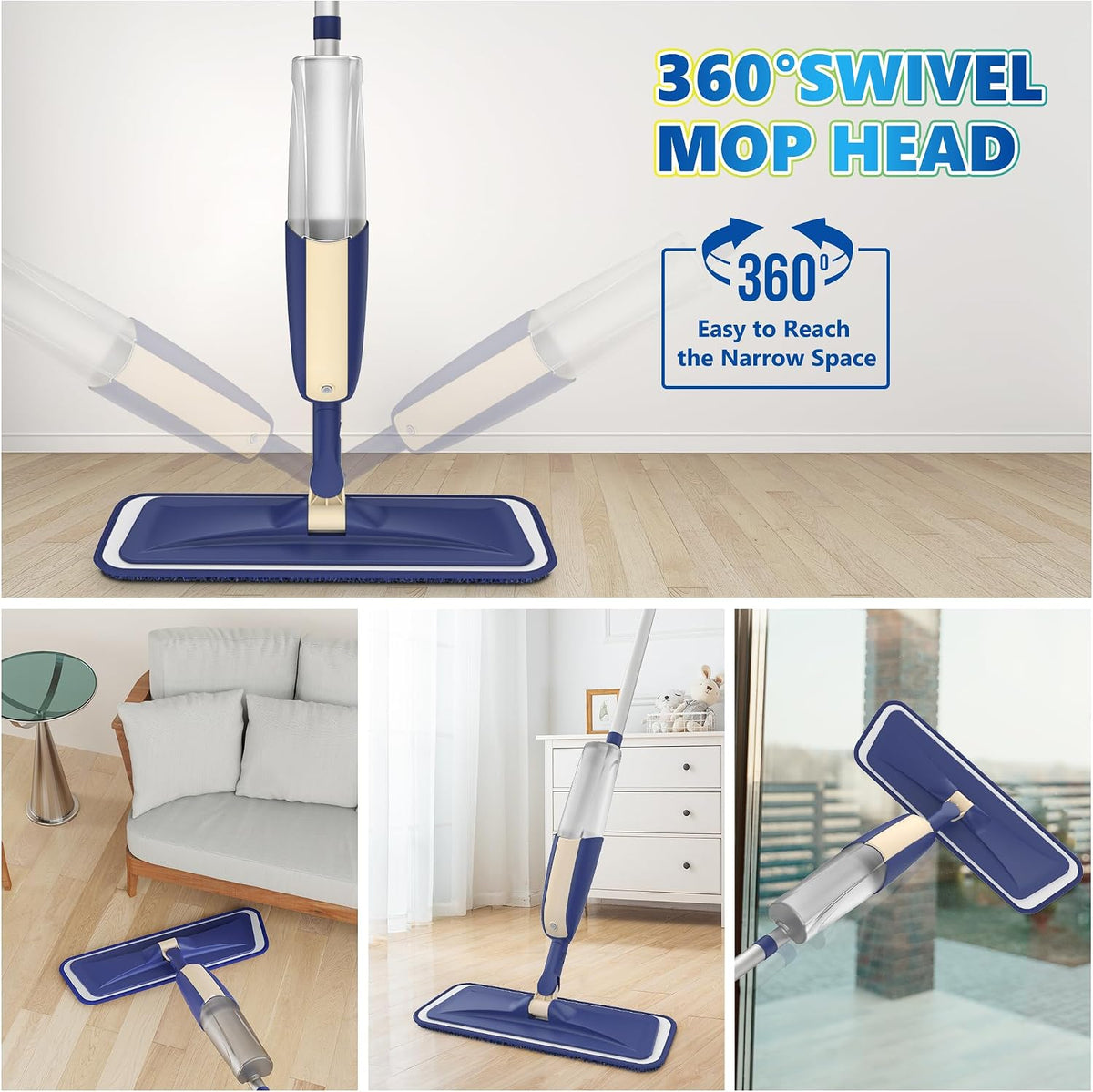 Spray Mops For Cleaning Floors - Microfiber Floor Mop with 3 Washable Pads
