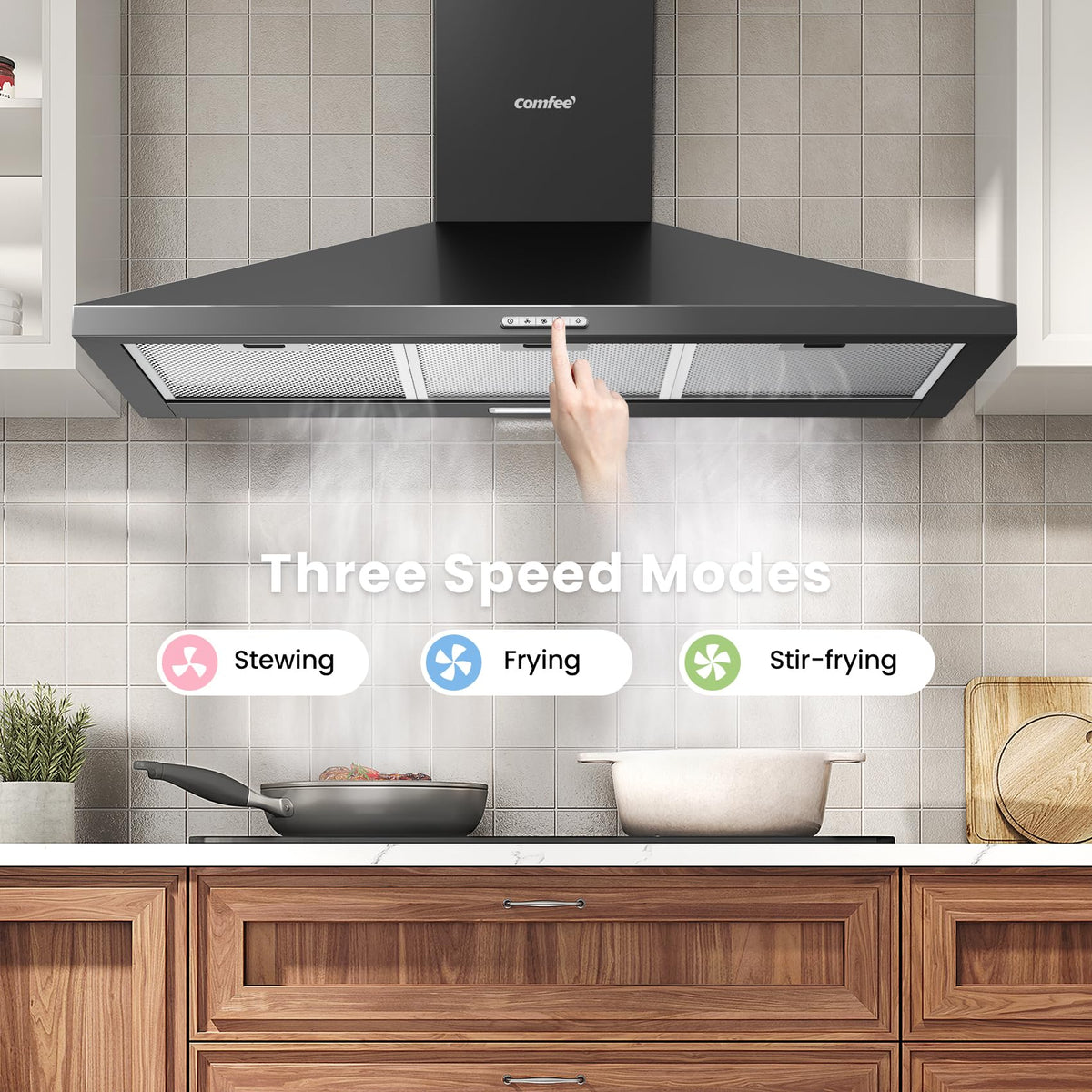 COMFEE' 90cm Chimney Cooker Hood, Class A++ Wall Mounted Kitchen Extractor