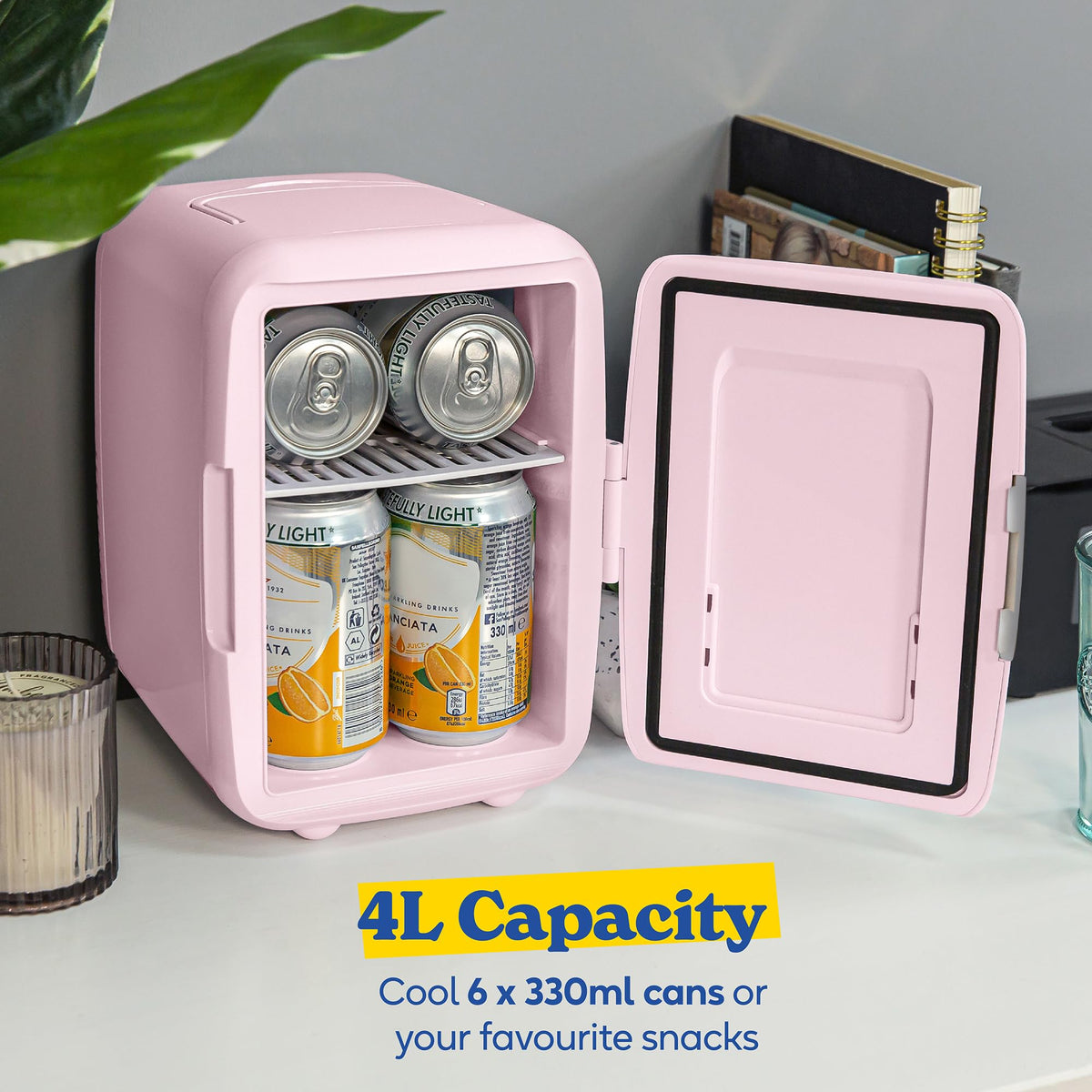 Russell Hobbs RH4CLR1001 4L/6 Can Portable Mini Cooler & Warmer for Drinks, Cosmetics/Makeup/Skincare, AC/DC Power, Retro Style, White, For Bedroom, Home, Caravan, Car