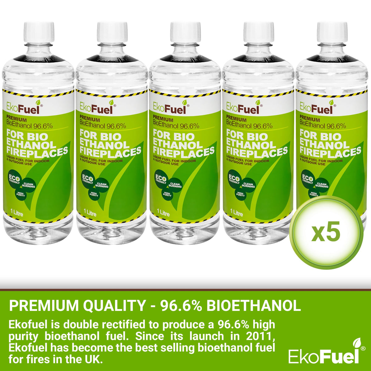EKOFUEL (12 x 1 Litre) Premium Bioethanol Fuel – Liquid Fuel for Fires Pits, Fireplace | High Purity Clean Burning Bio | Indoor & Outdoor Ethanol Fuel