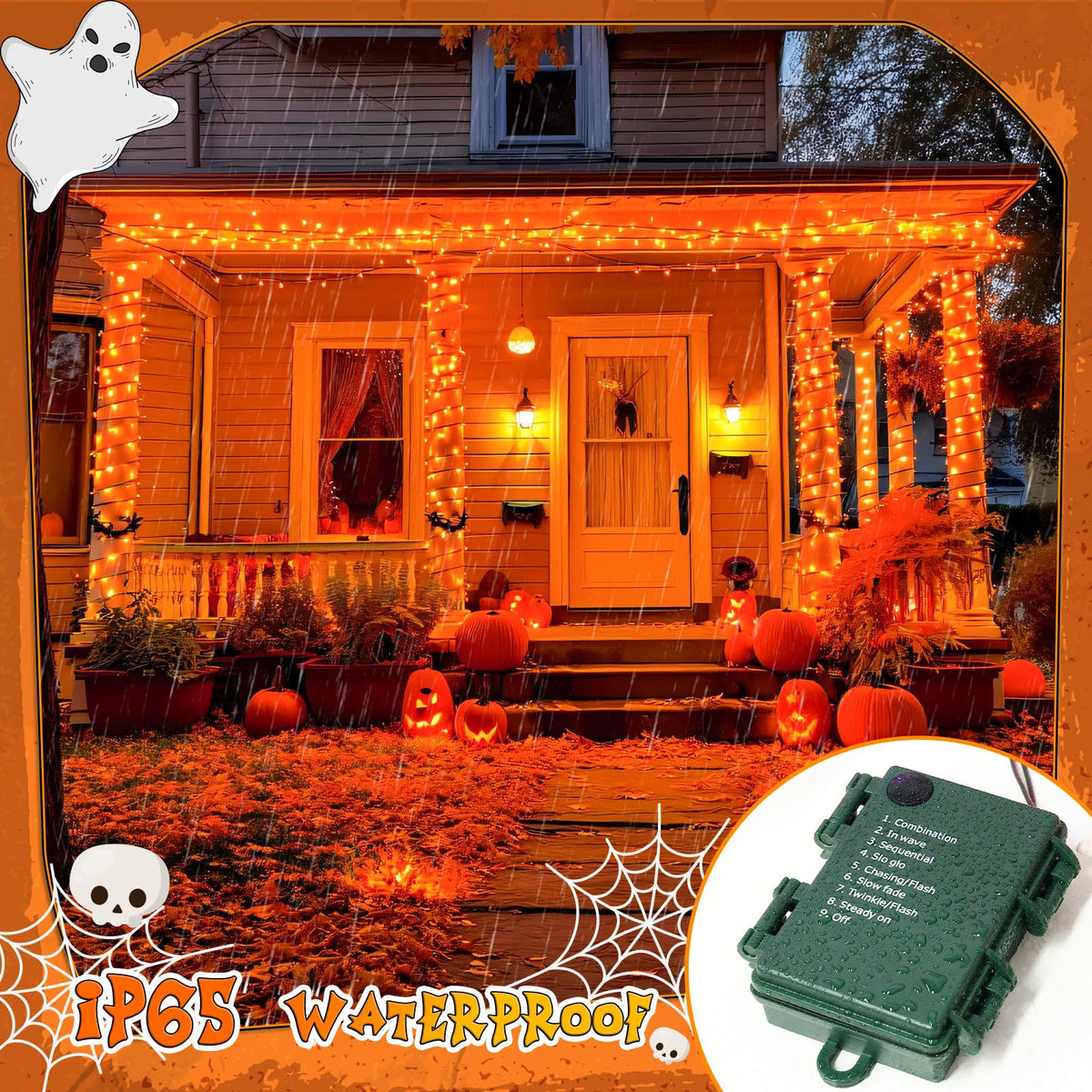 cshare Halloween Decorations Fairy Lights, 20Ft 60LED Orange-Purple USB/Battery String Lights with Timer Waterproof for Outdoor Indoor Autumn Fall Halloween Decorations-Green Wire