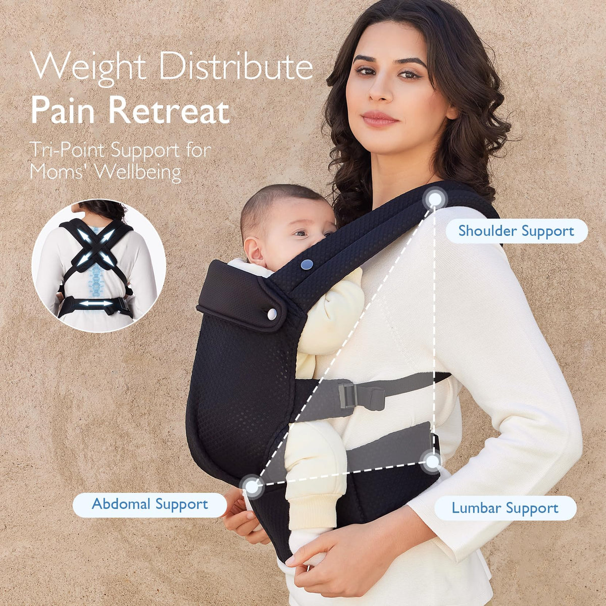 Momcozy Baby Carrier for 3-24M/3.2-20kg, Waist 64-127cm, Cotton Khaki