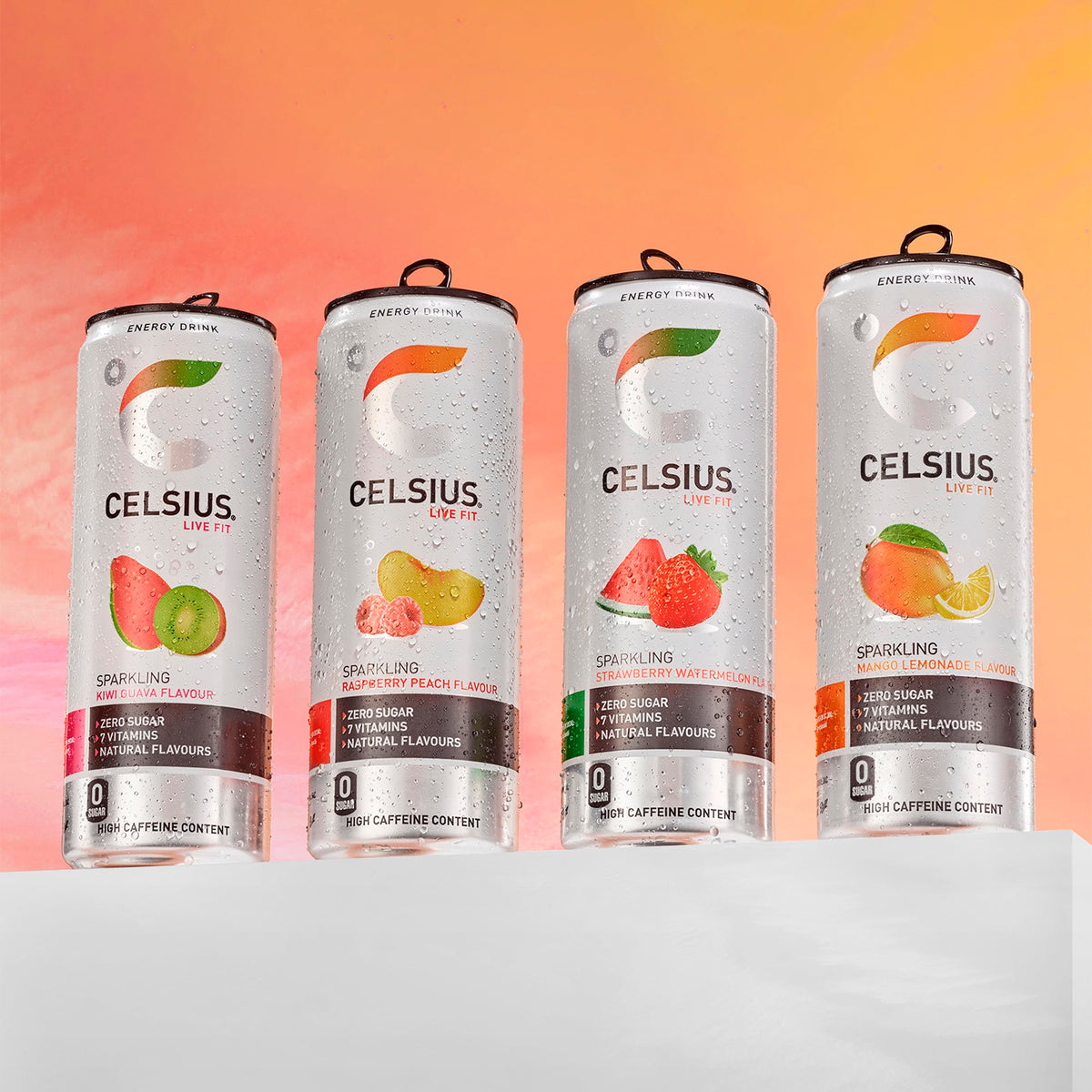 CELSIUS Energy Drink, Sparkling Mango Lemonade, Natural Flavours. No Artificial Colours, Sugar Free Energy Drinks, 355 mL, 4-Pack