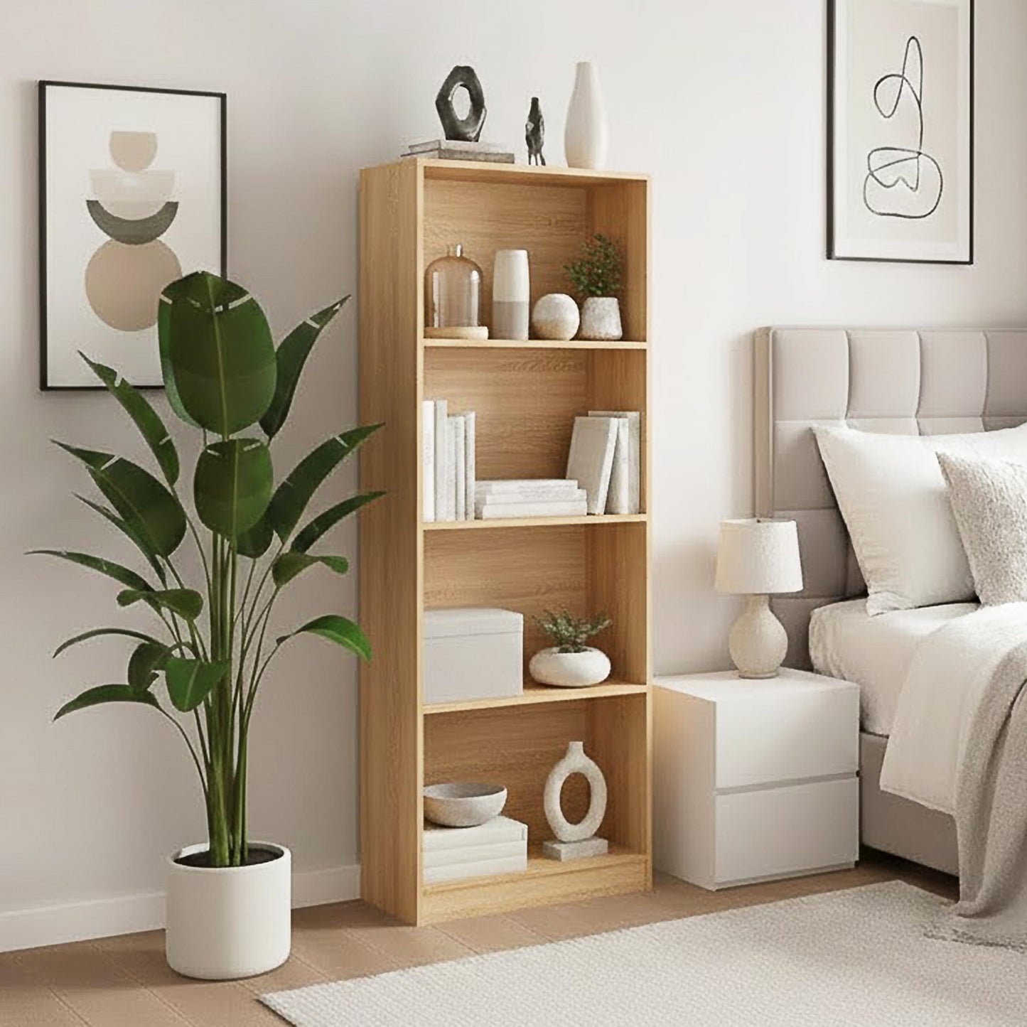 Vida Designs Cambridge 3 Tier Low Bookcase, White Wooden Shelving Display Storage Unit Office Living Room Furniture