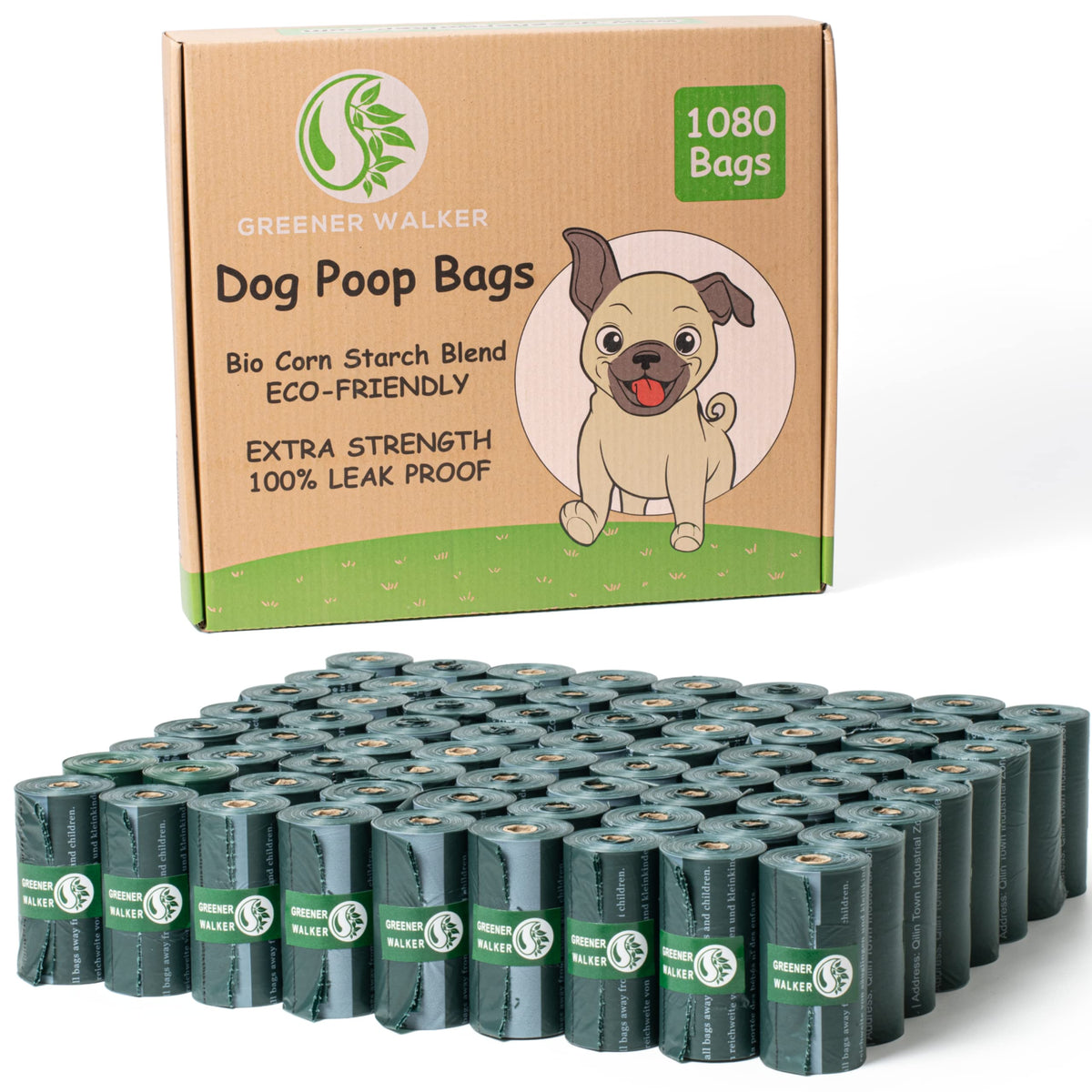 GREENER WALKER Poo Bags for Dog Waste, 540 Extra Thick Strong 100% Leak Proof Biodegradable Dog Poo Bags (Green)