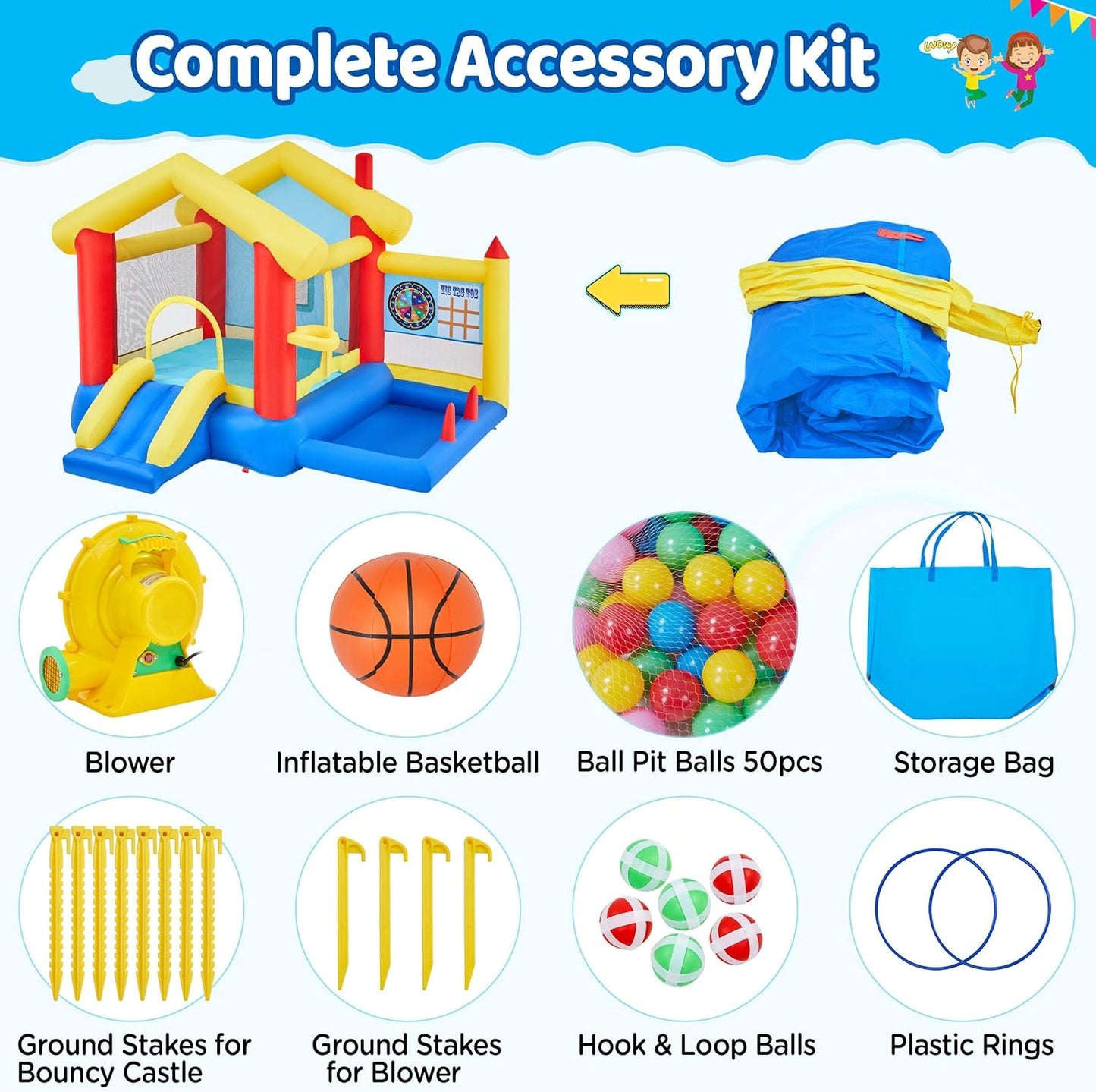 Yaheetech 7-in-1 Kids Inflatable Bouncy Castle with Blower & 50 Balls — 313x280x222cm | Ages 3-10