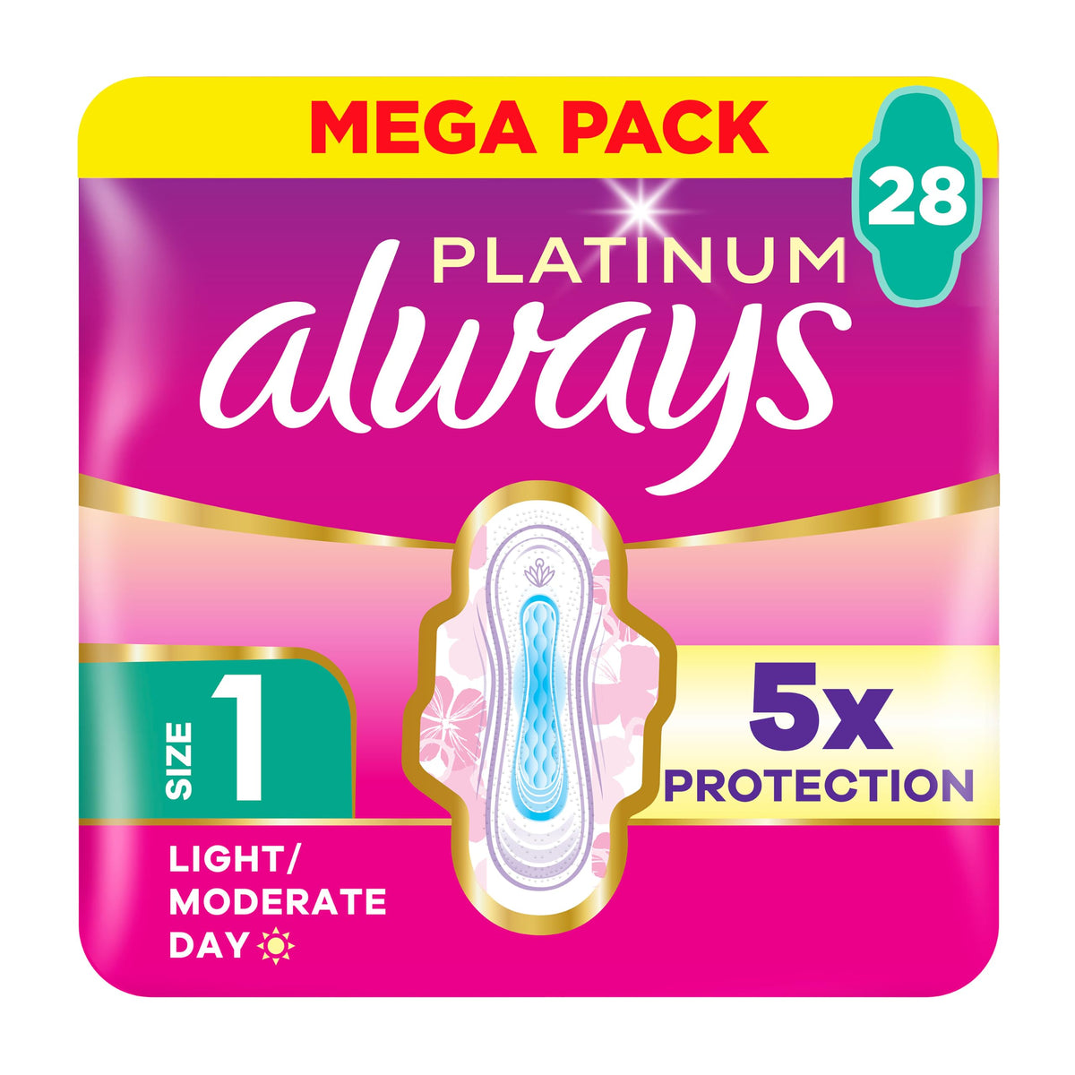 Always Platinum Secure Night Extra (Size 5) Sanitary Towels with Wings 16 Pads