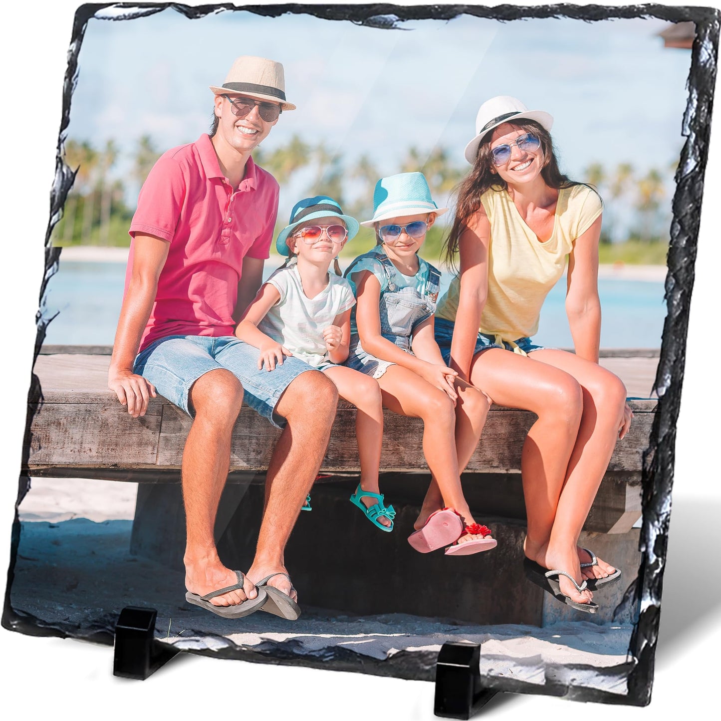 Personalised Photo Slate, 20 x 20cm - Square-Shaped Rock Pictures, Glossy Print & Full Colour Finish - Personalised Picture Gifts in Natural Rock With Carved Edges for Home & Office