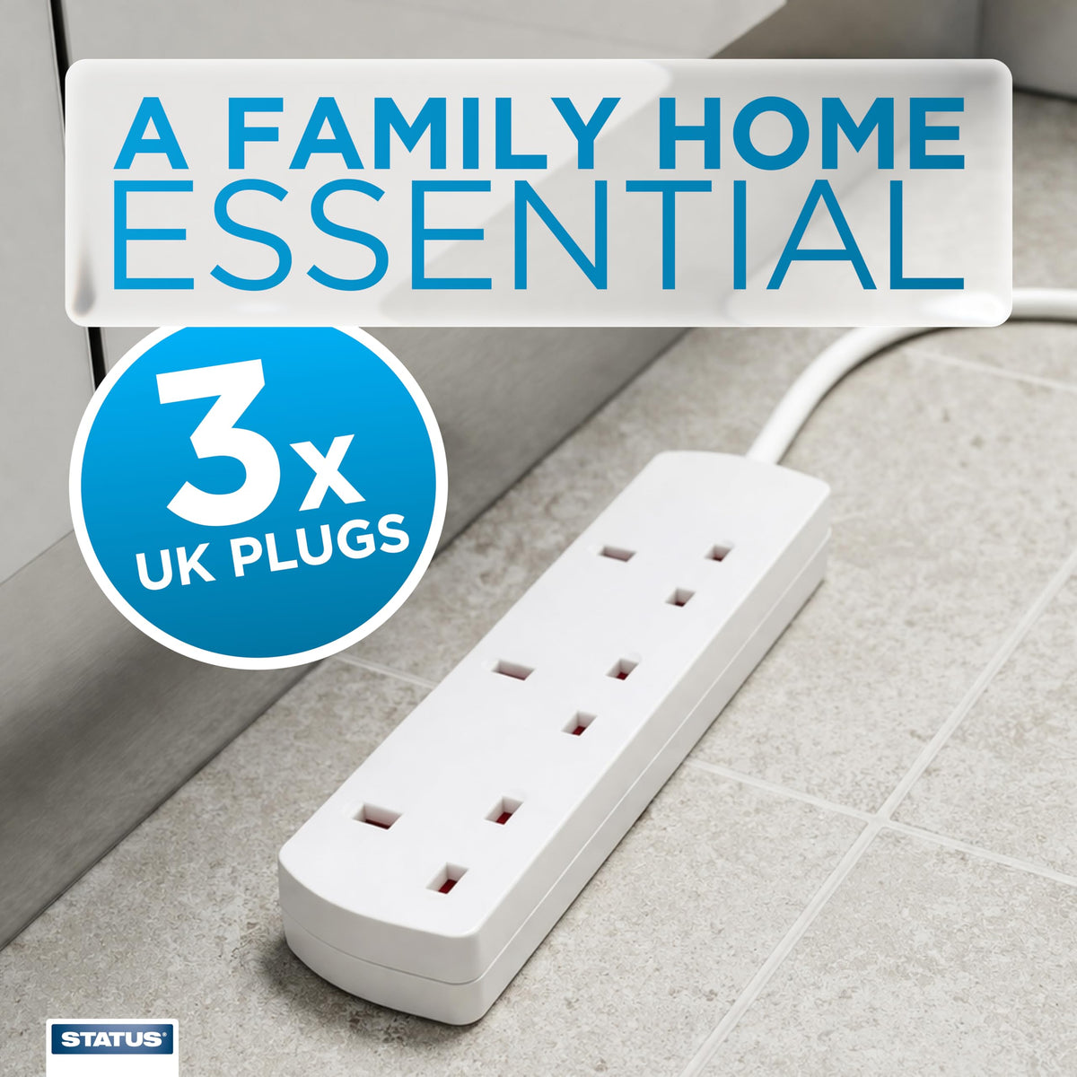 STATUS 6 Socket Extension Lead, 2m Multi-Plug Power Strip for Home, Office or Gaming Set-ups, White (S6W2MS12)