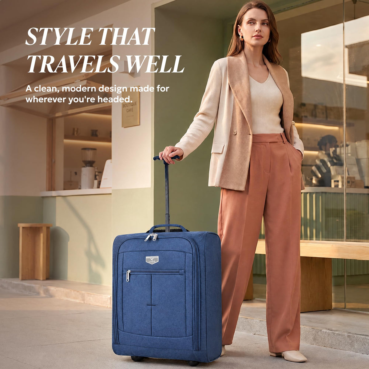 LUGG Lightweight Cabin Luggage, 600D Polyester, Solid Wheels, 45x36x20cm