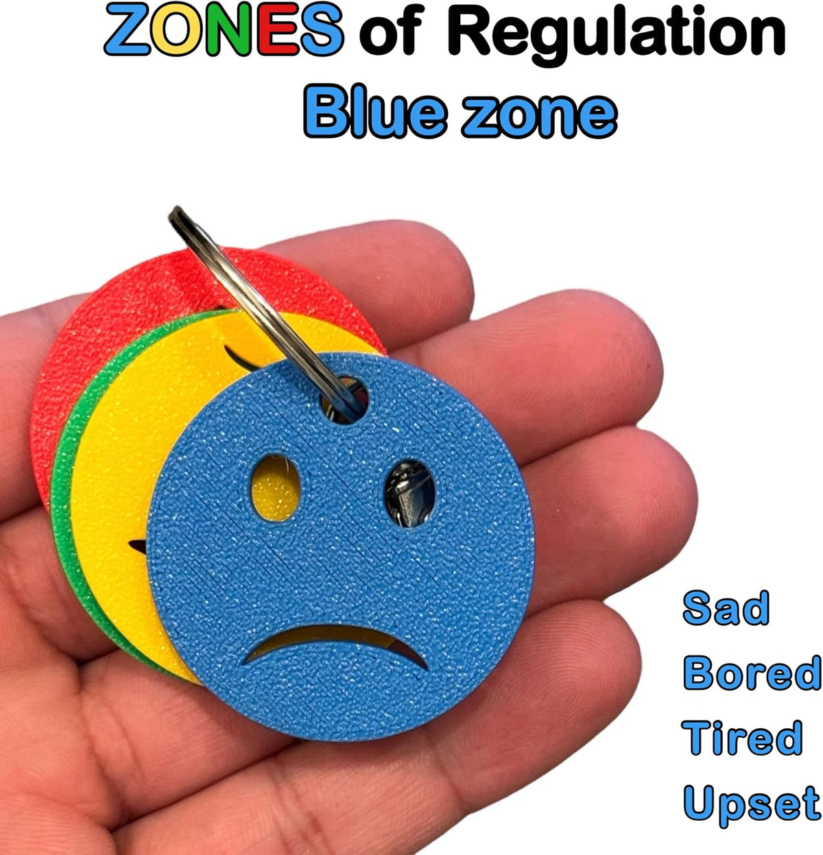 The Original Designed Emotions Regulation Keychain – 4 Colour Coded Mood Zone Discs Teaching Aid | Emotional Regulation and Management Tool for Kids & Adults | SEN Communication Tool/Accessory