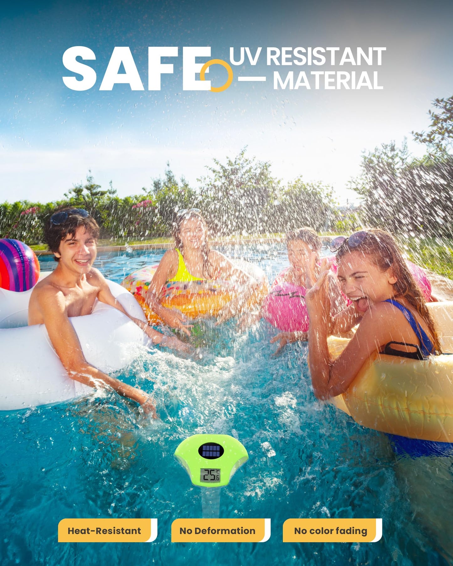 BALDR Solar Pool Thermometer Floating, with LCD Large Digital Display Easy to Read,IPX-8 Waterproof&Environment-Friendly Water Temperature Thermometer Suit for Swimming Pool, Ice Bath, Jacuzzi Hot Tub