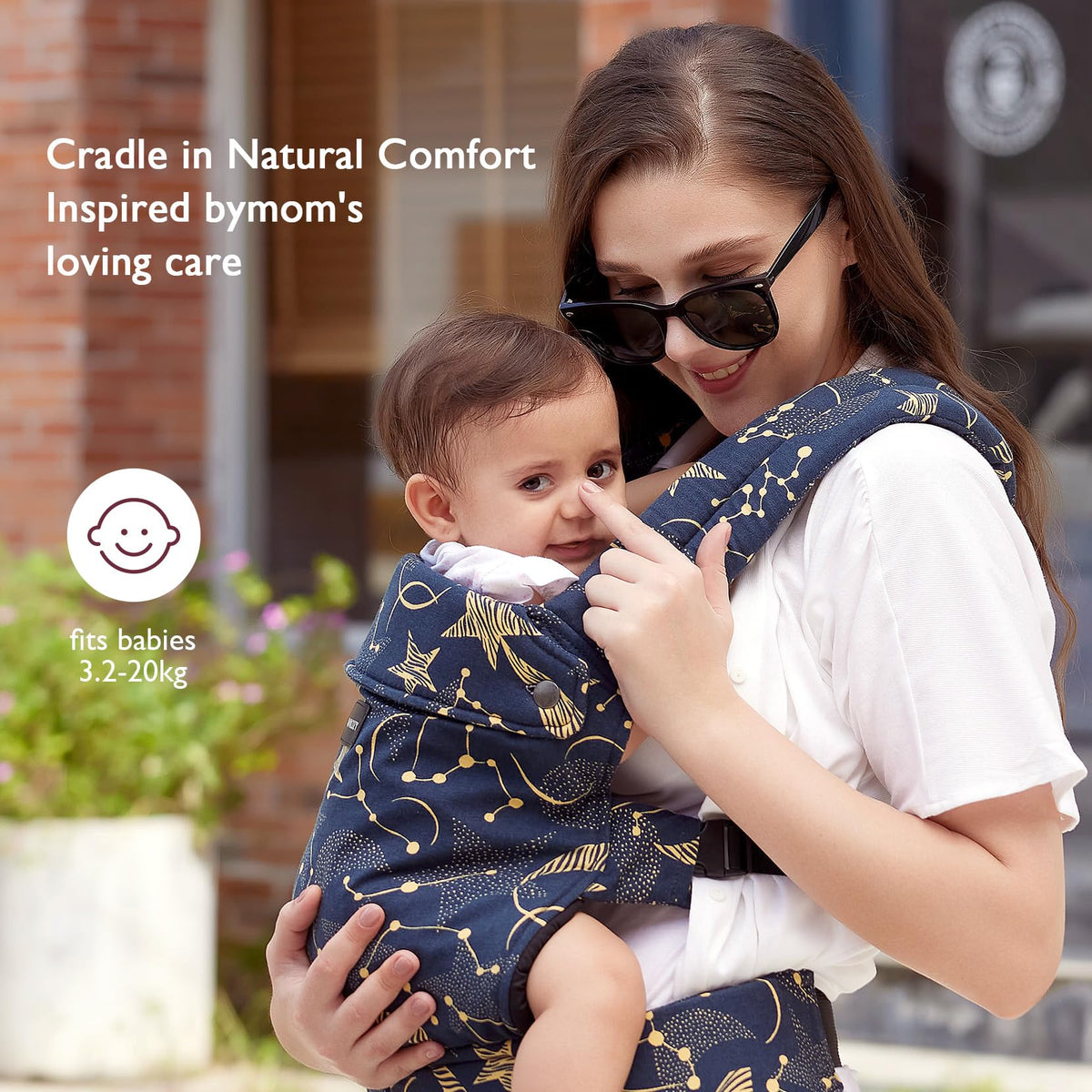 Momcozy Baby Carrier for 3-24M/3.2-20kg, Waist 64-127cm, Cotton Khaki