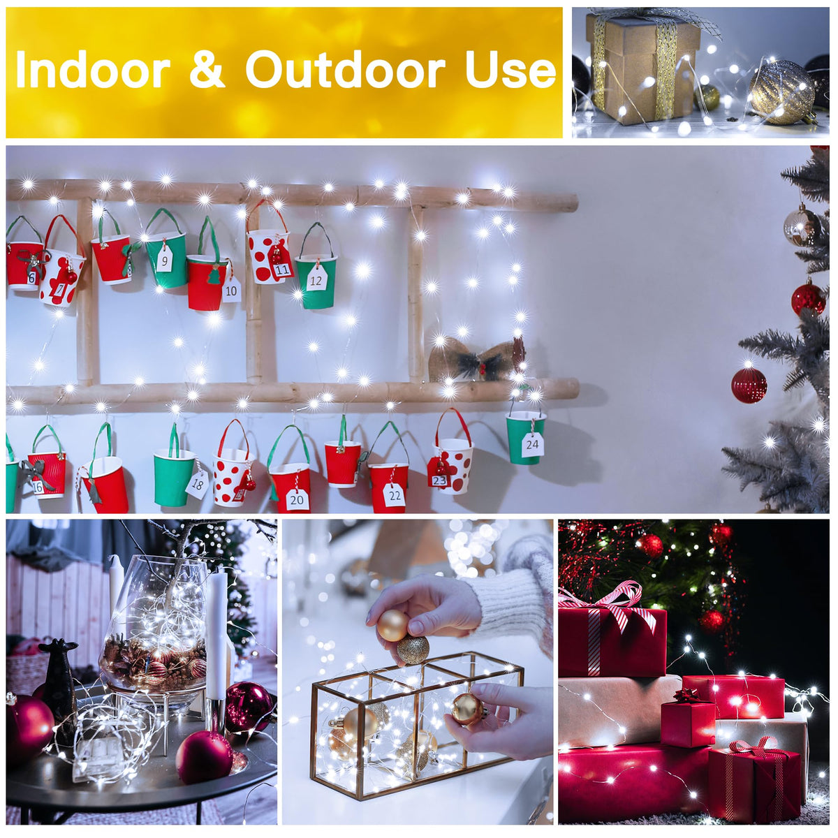 Ollny 10m 100LED Red Fairy Lights Battery Operated,Copper Wire String Light