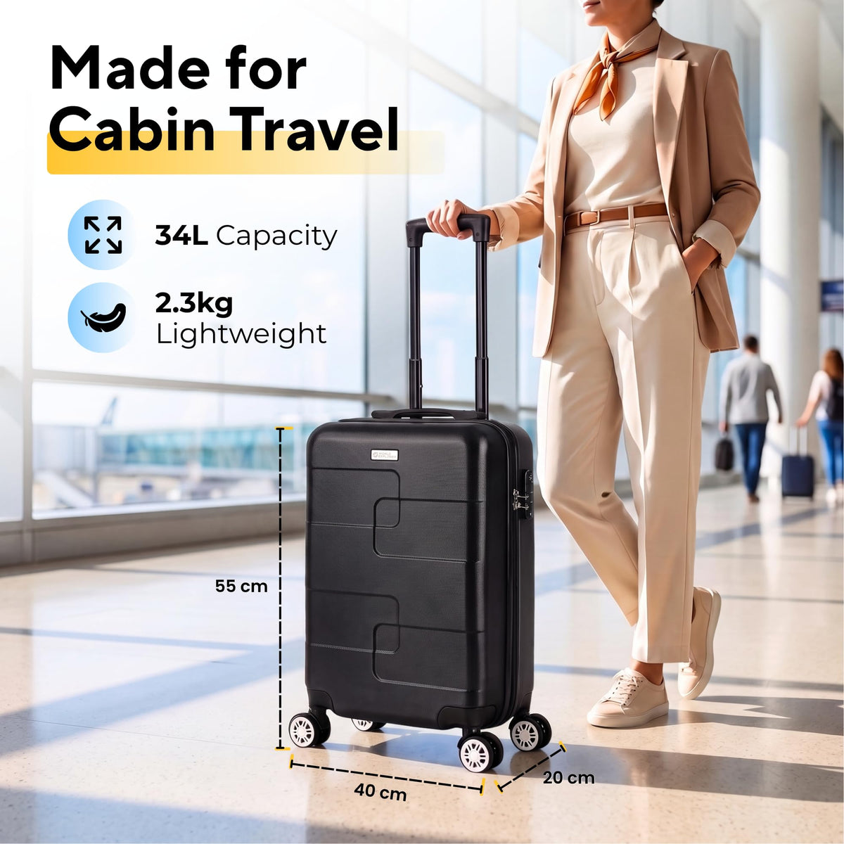 WORLD EXPLORER Cabin Suitcase 55x40x20cm, 34L Carry-On Cabin Bag, Dark Grey