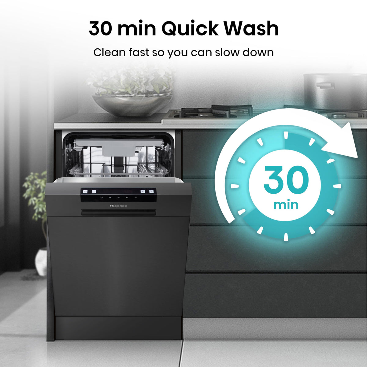 Hisense HS523E15WUK Slimline 10 Places Free Standing Dishwasher White with 30 Minutes Quick Wash [Energy Class E]