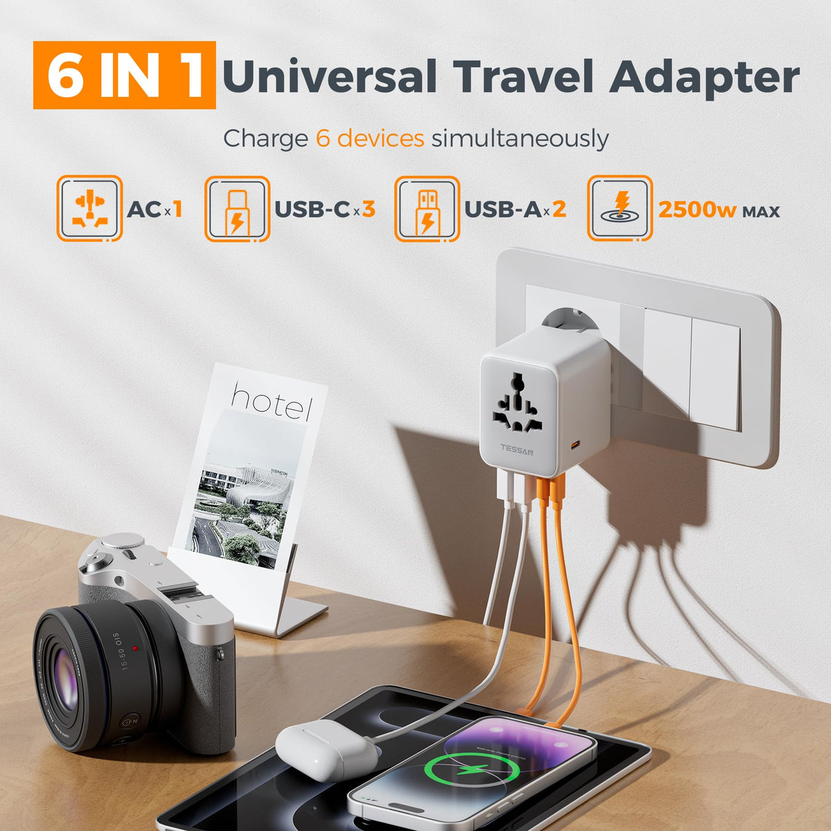 TESSAN Universal Travel Adapter, 28W Worldwide Plug with 2 USBA and 3 USBC