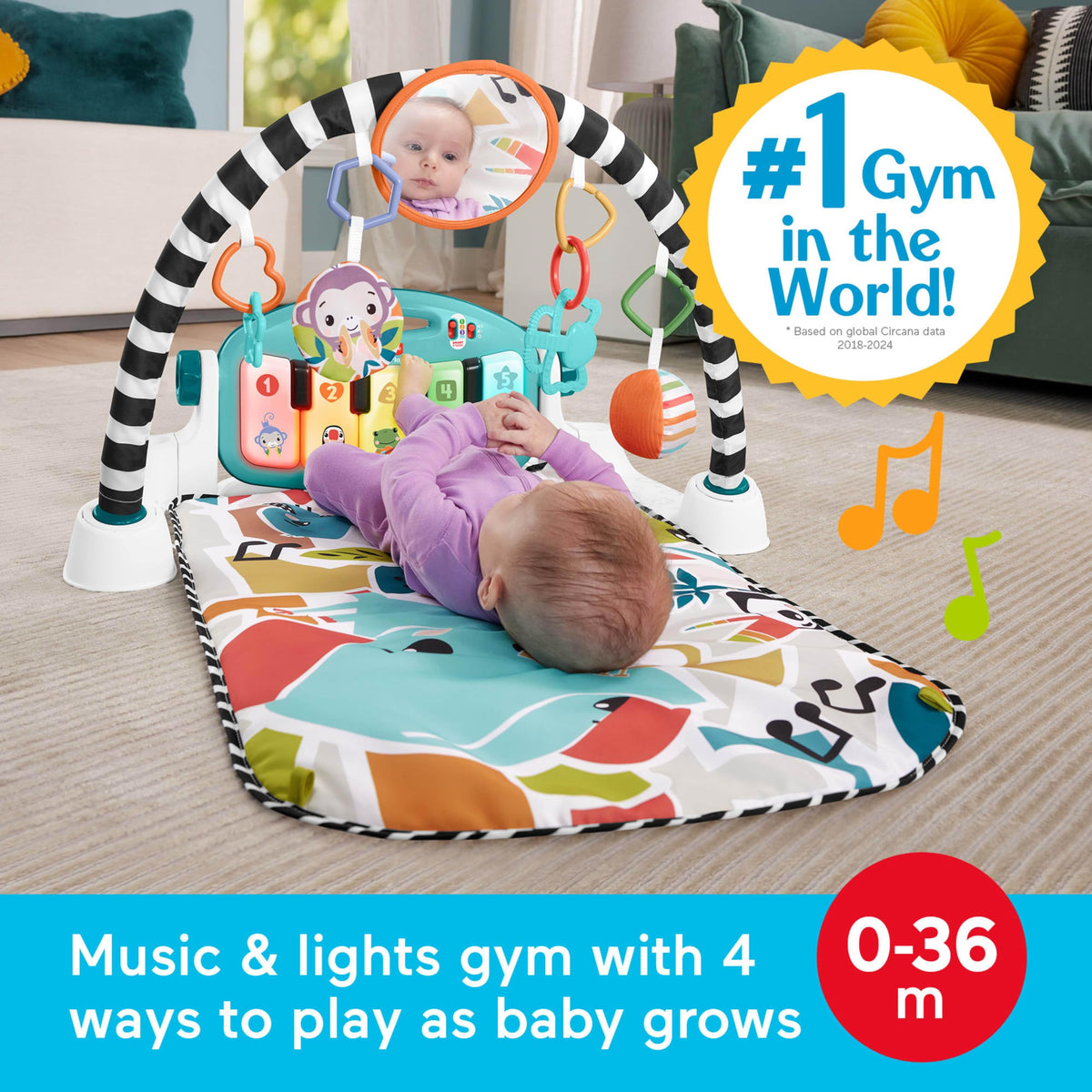 Fisher-Price Kick & Play Piano Baby Gym, Navy Fawn