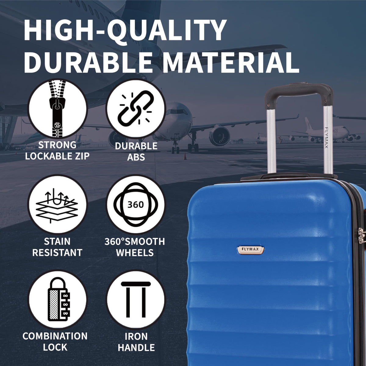 FLYMAX 55x40x20 Ryanair Cabin Bag Hand Luggage Lightweight Suitcase Approved Carry on Luggage Case 2.5KG 40L Royal