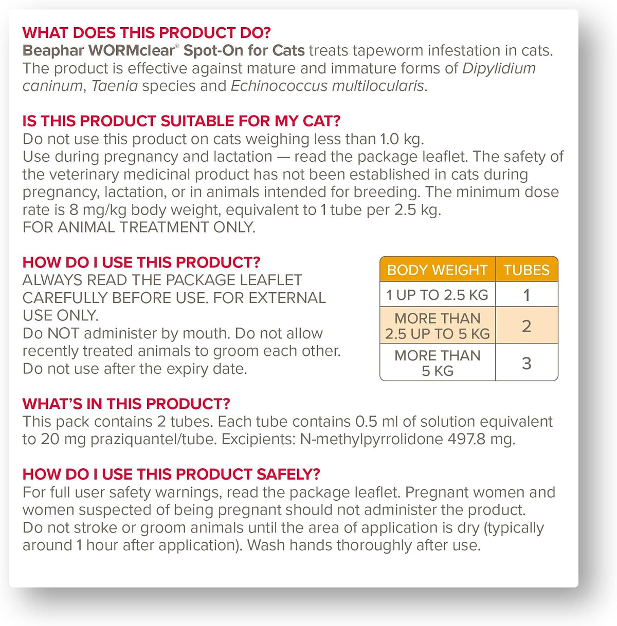 Beaphar - WORMclear® Spot-On for Cats – 2 Pipettes - Kills Tapeworms - Vet Strength Medicinal Worming Treatment - Easy-To-Use Spot-On Wormer - Suitable for Cats & Kittens Weighing More than 1kg