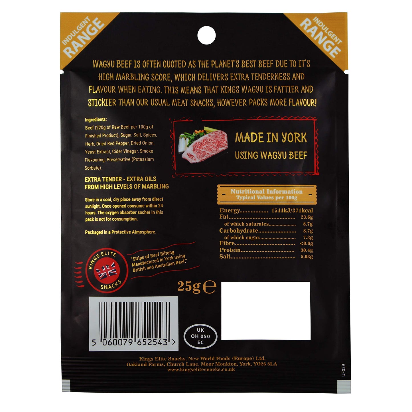 Kings - Wagyu Beef Jerky - Platinum Edition Indulgent Range - High Protein Meat Snack - Box of 12 x 25 g Packs