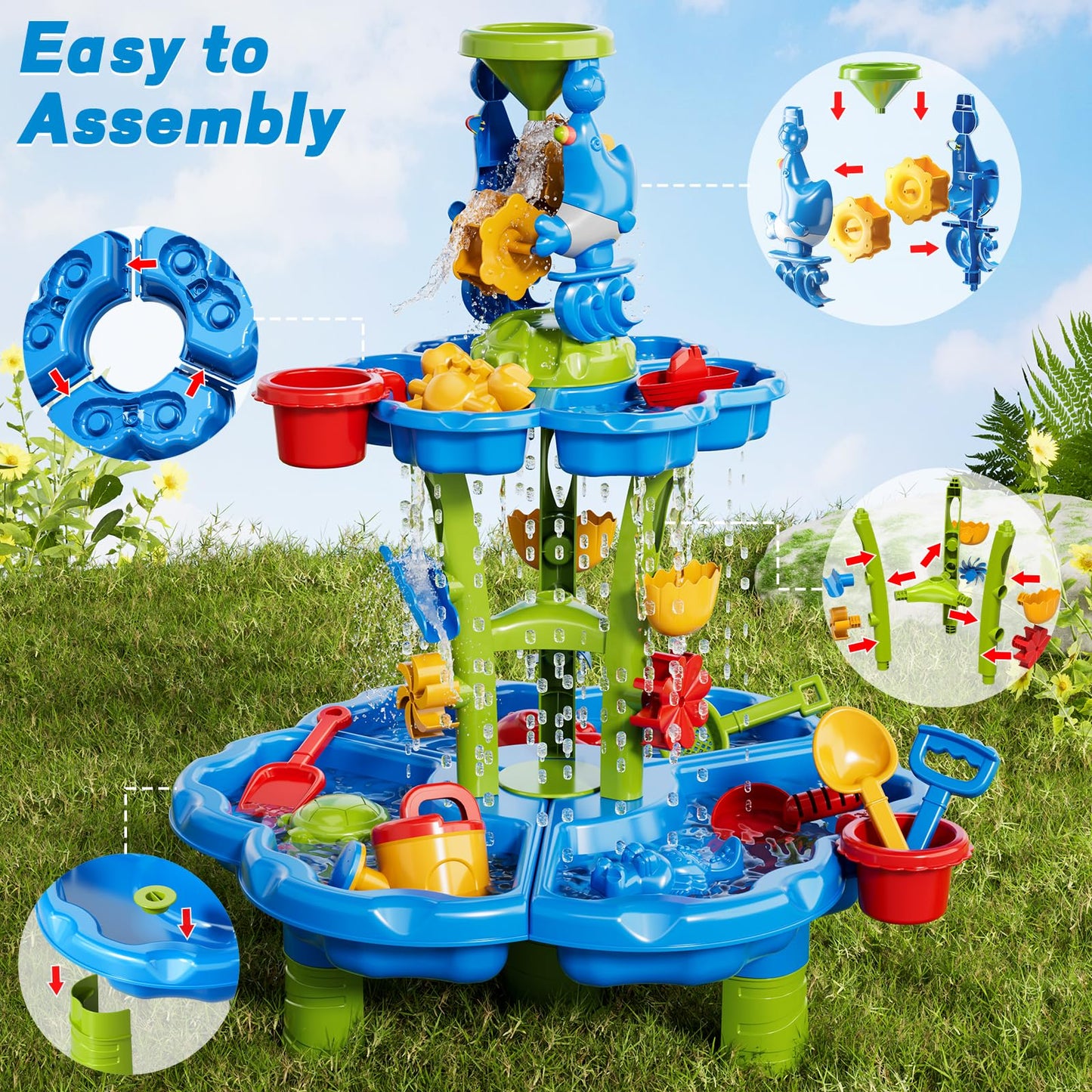 Ci Vetch Sand and Water Table for Toddlers 1-3, Kids Outdoor Activity Water Tables with Beach Fun Sand Toy, Summer Outside Toys Water Playset for Toddler Boys Girls Ages 2 3 4 5 6 7 8