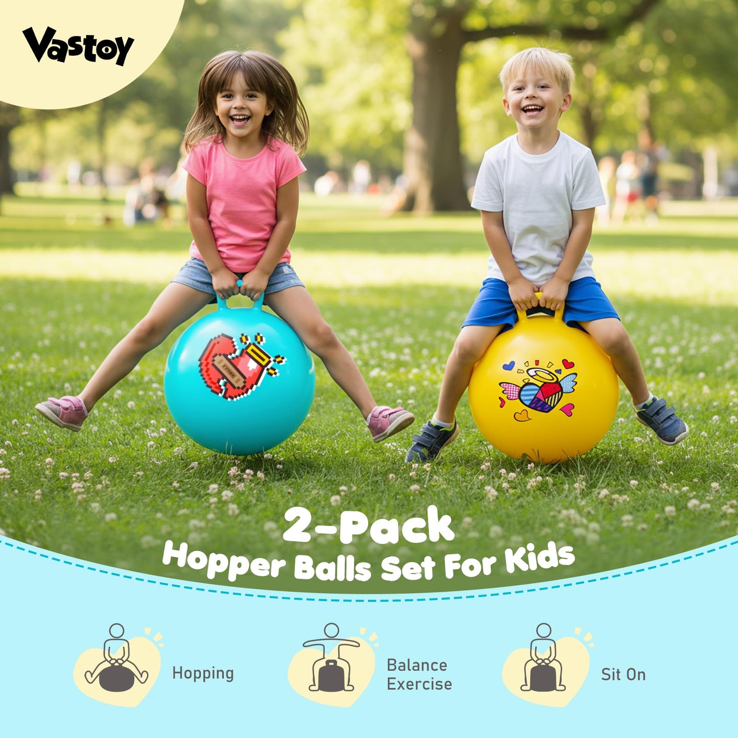Vastoy 20 Inch Space Hopper Ball for Kids 6-9 Years - Anti-Slip Space Hopper with Hand Pump, Bouncy Inflatable Ride On Toy for Indoor Outdoor Fun, for Children (Blue Eyes)