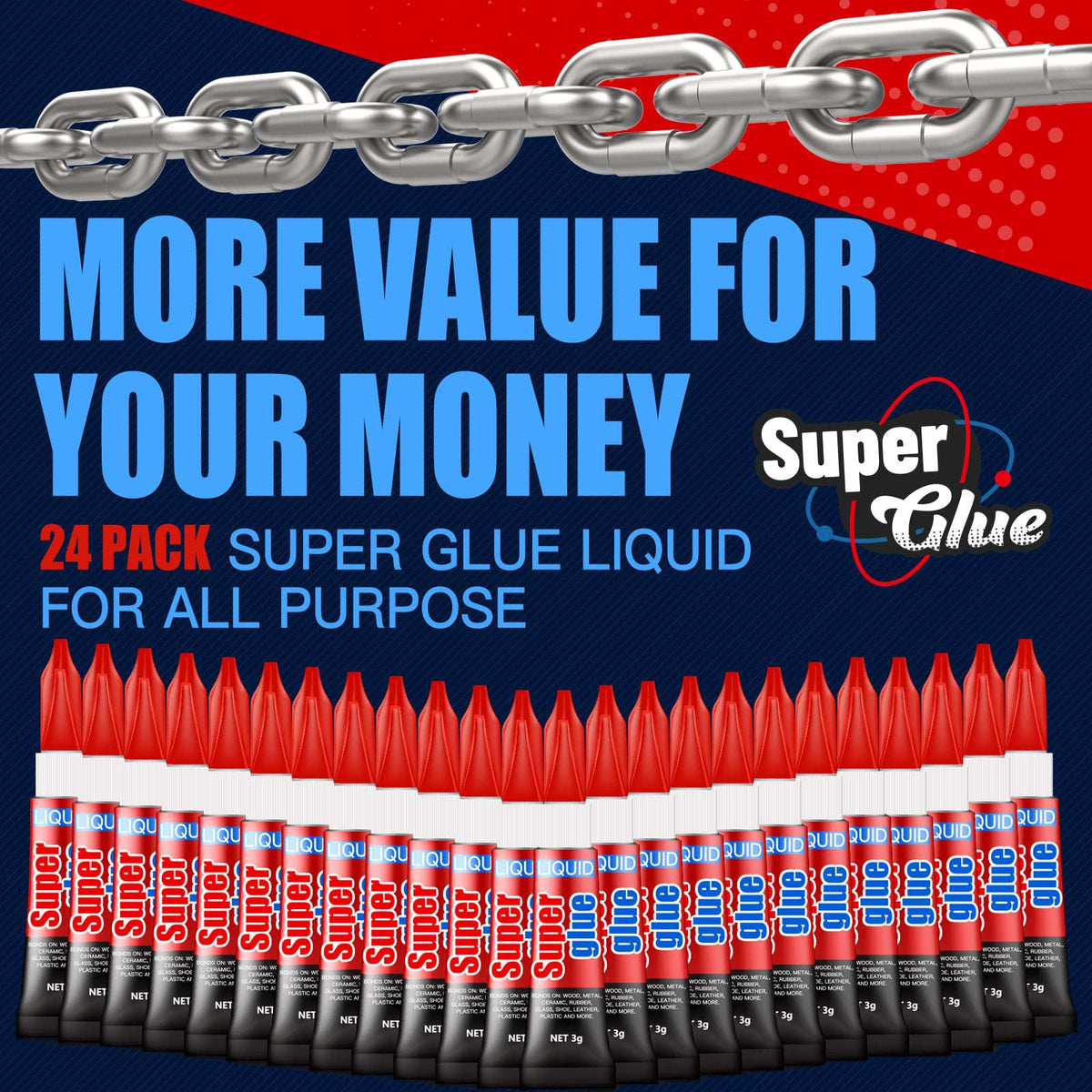 3g (12 Pack), Super Glue Liquid, All Purpose, Fast Setting, Ideal for Metal, Ceramics, Leather & More