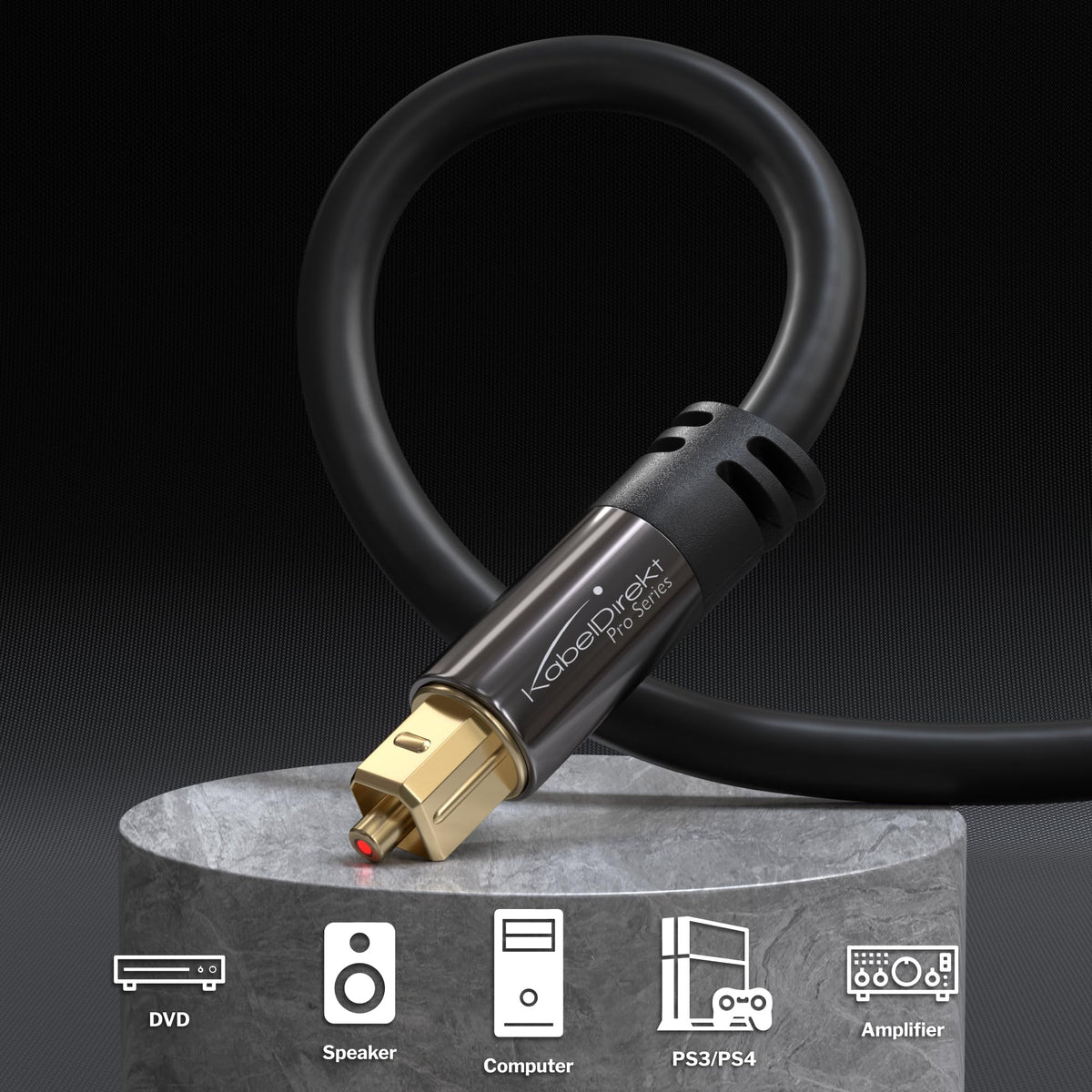 KabelDirekt – Optical Audio TOSLINK Cable – 1m – Soundbar