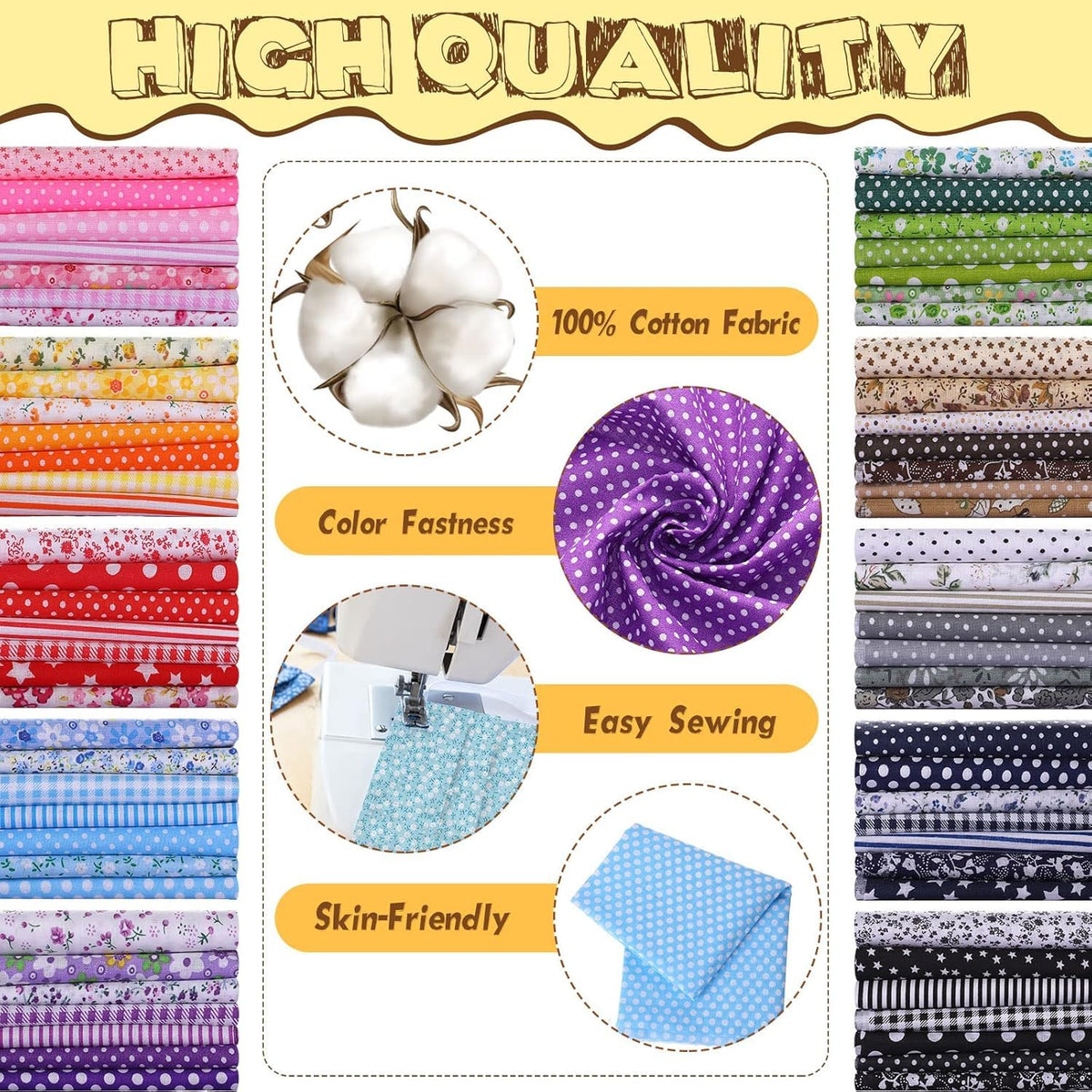 7Pcs Fat Quarters Fabric Bundles, 50CM x 50CM Cotton Fabric DIY Making Supplies Quilting Patchwork Gingham Fat Quarter Material for Sewing,Patchwork, DIY Crafts & Home Decorate (Black)