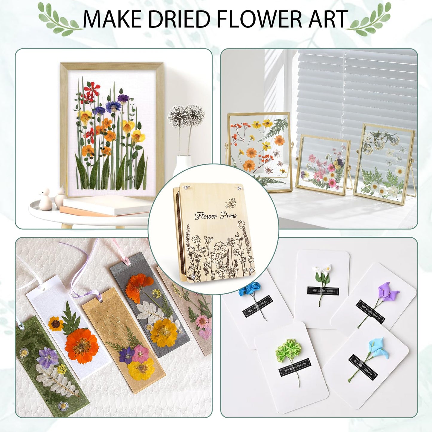 Sanlebi Large Flower Press for Adults Kids - 11.8x8.3 Inches (30x21cm) 10 Layers DIY Wooden Flower Pressing Kit with Storage Bag Arts and Crafts Kits for Adults Great Gift