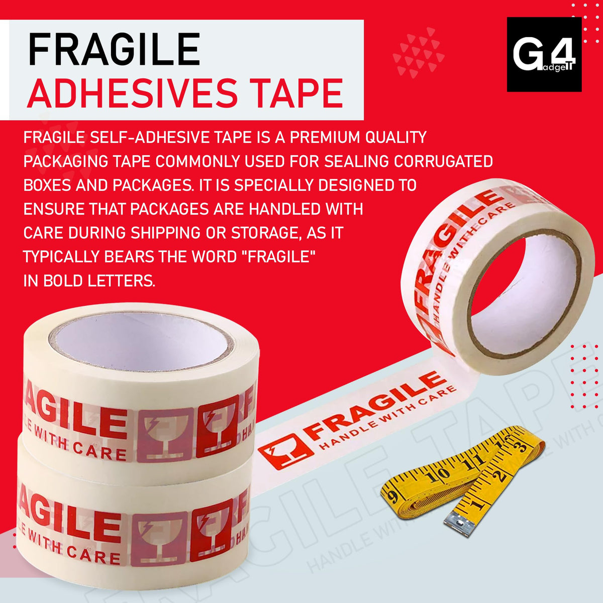 G4GADGET Pack of 3 Clear Packing Tape - Heavy Duty Transparent Tape 48mm x 66m - Ideal for Moving, Packing Boxes, and Secure Packaging