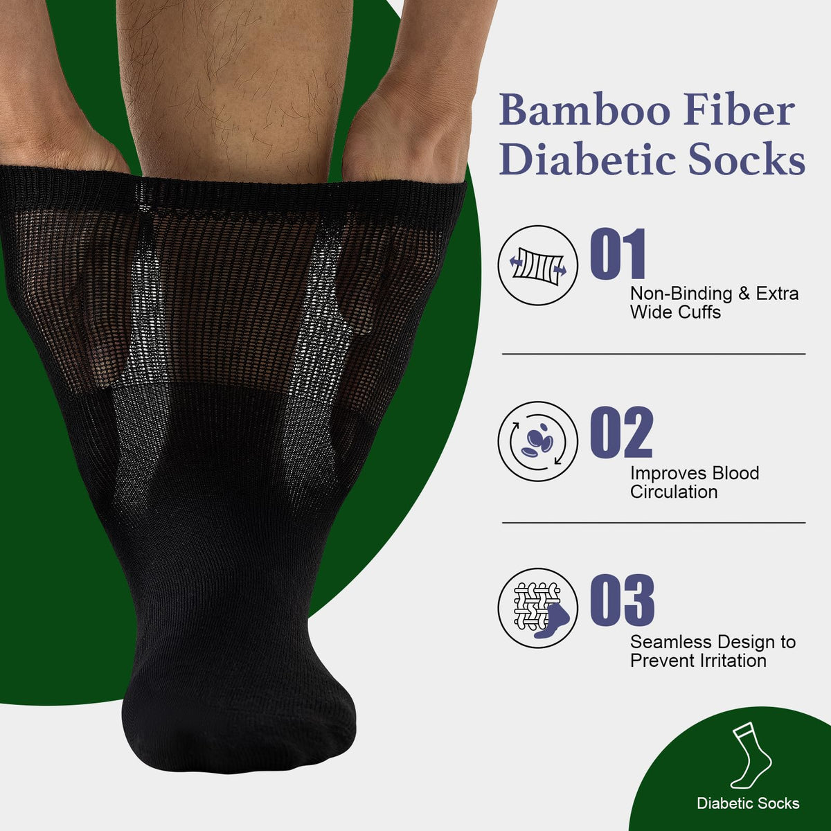 Niorasen Men's Extra Wide Diabetic Bamboo Socks, 3/6 Pairs