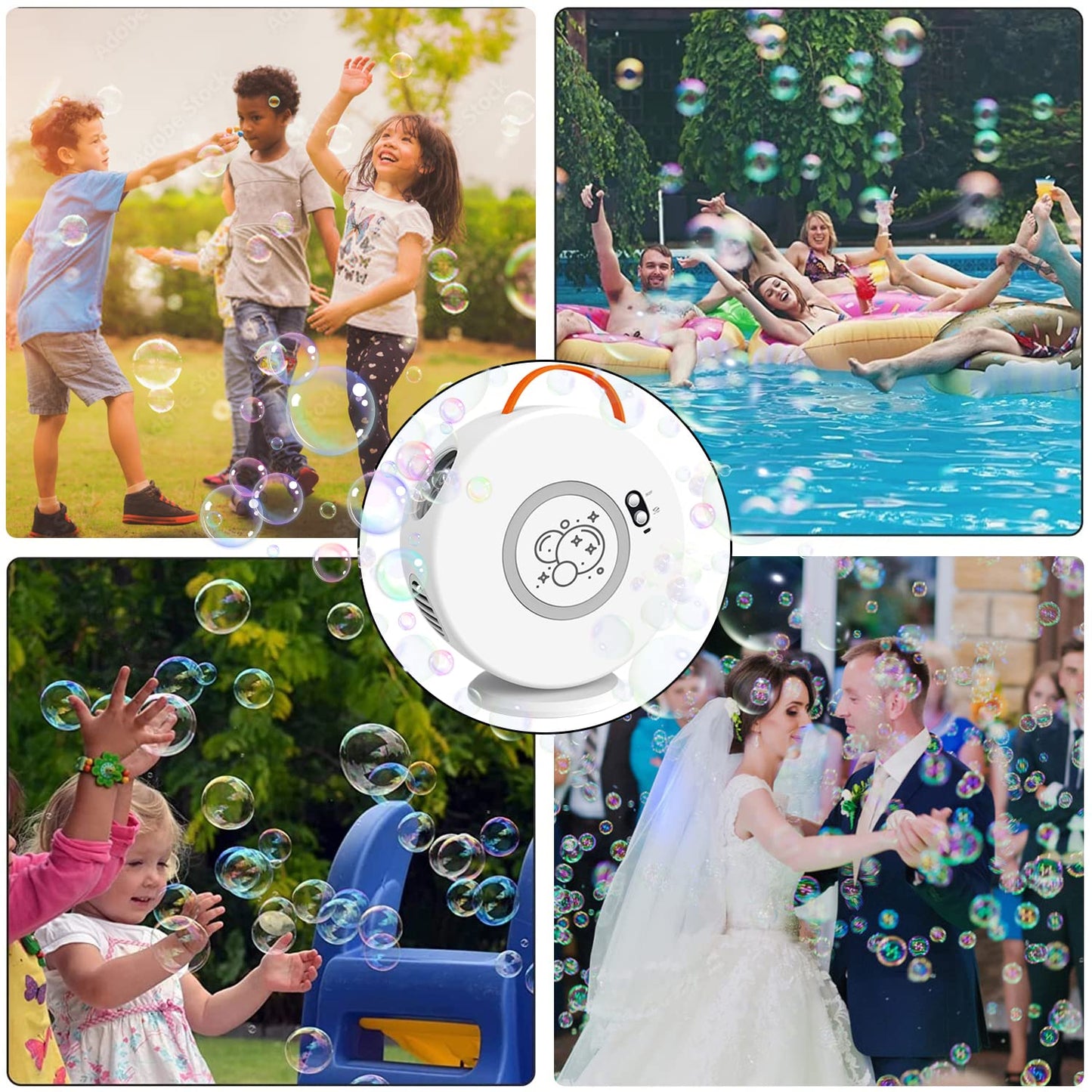 Bubble Machine Age 3+ for Kids Automatic Bubble Blower for Toddlers Rechargeable Battery Operated Portable Bubble Maker for Little Boys Girls Fun Electric Bubble Toy Rotated 90°/360° Outdoor Party