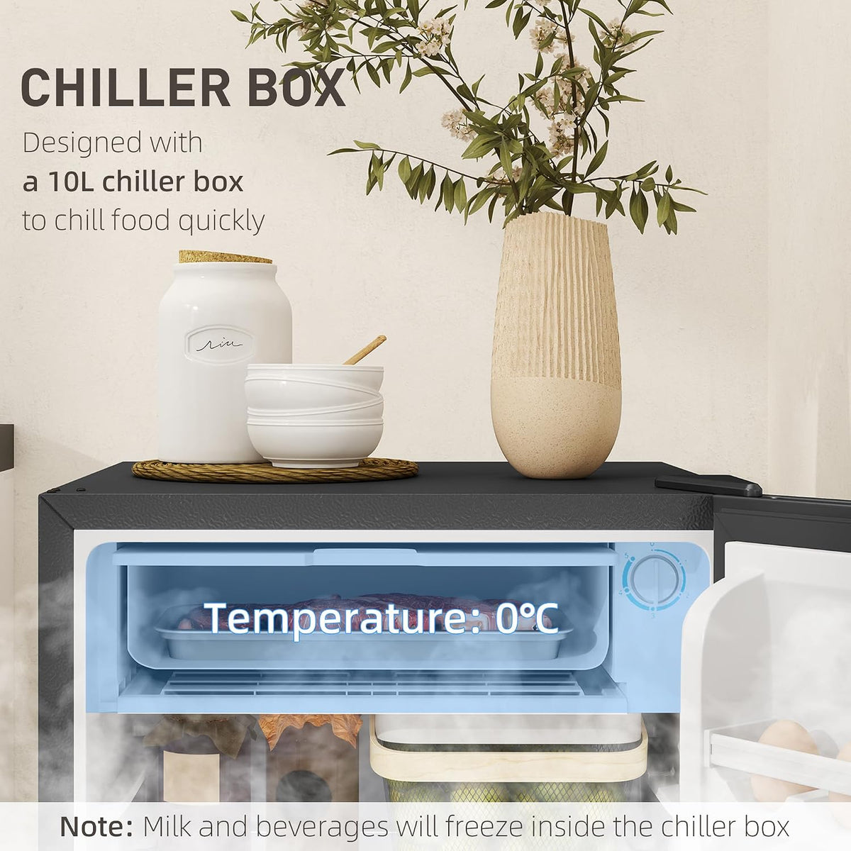 HOMCOM Under Counter Fridge 91L Small Fridge with Chiller Box Silver Tone