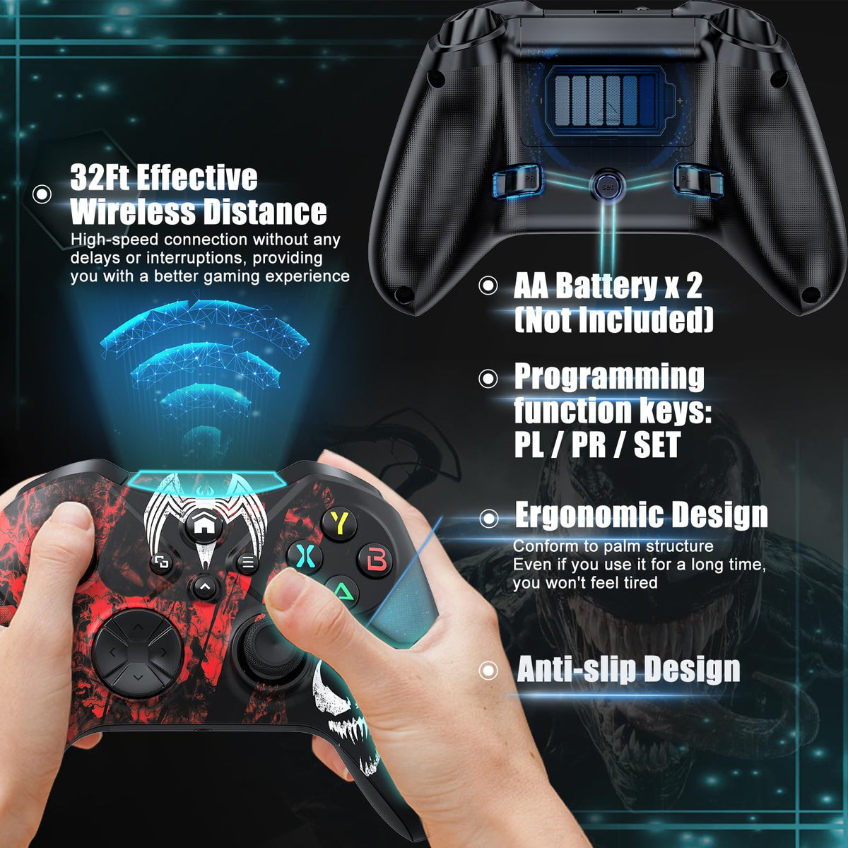 Lapezei Wireless Controller for Xbox Series S/X, Xbox One/PC, Bluetooth Gamepad with Back Paddles, Quadruple Vibration, Turbo, Macro, 3.5mm Audio Jack