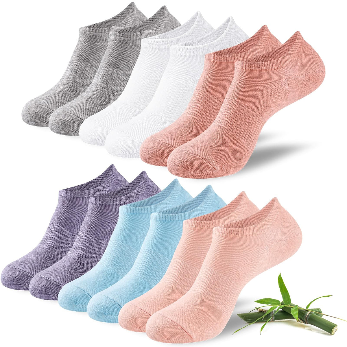 Niofind Bamboo Trainer Socks for Womens & Mens, 6 Pairs, Non Slip No Show