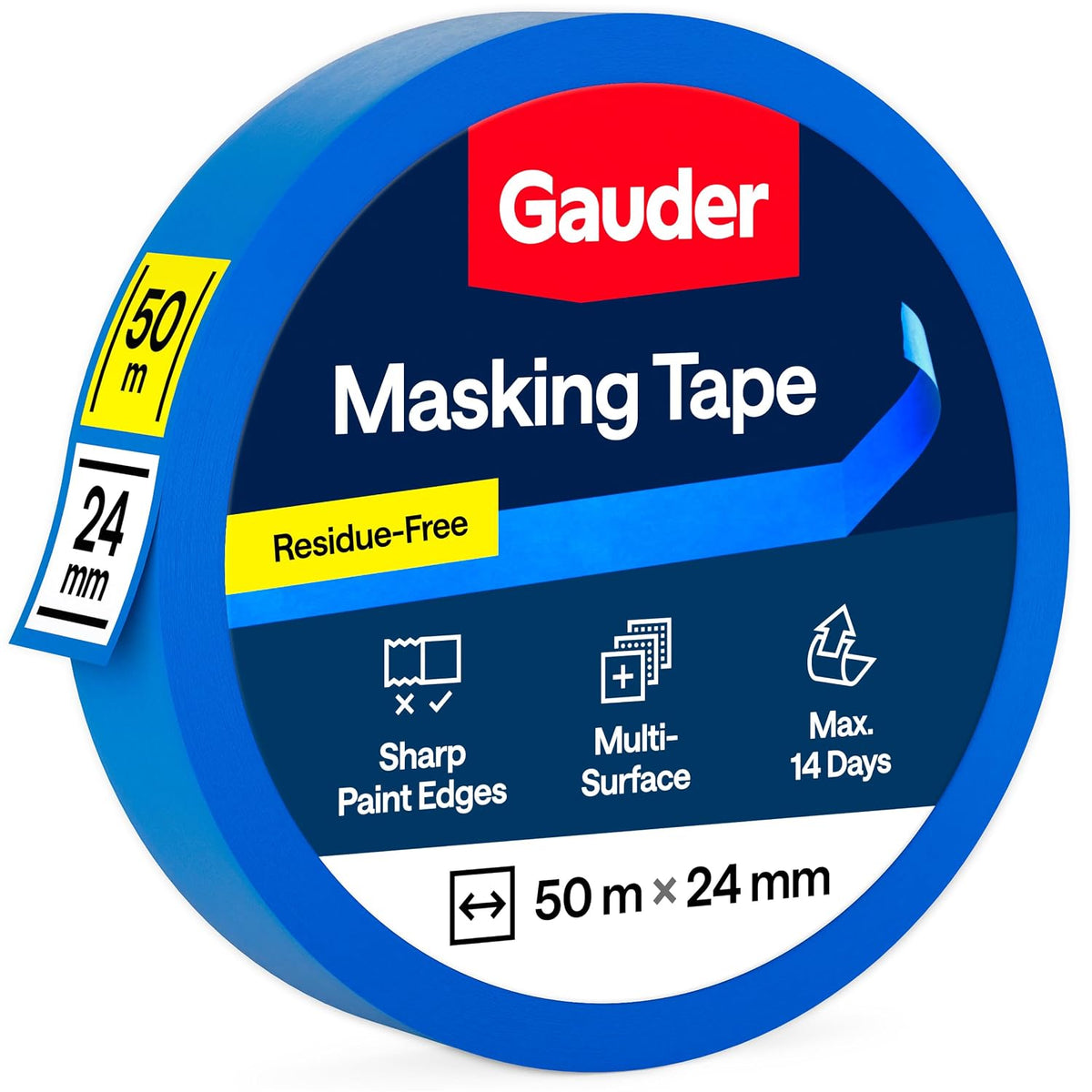 GAUDER Masking Tape for Painting, Blue Painters Tape (1 pc, 24 mm x 50 m)