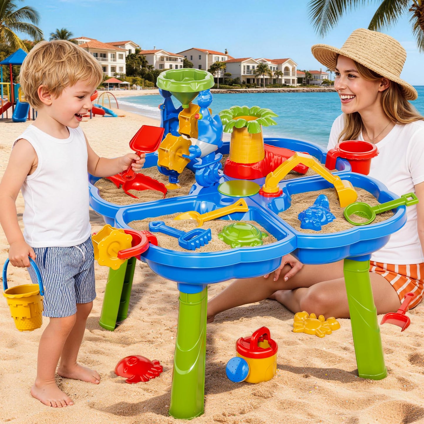 Ci Vetch Sand and Water Table for Toddlers 1-3, Kids Outdoor Activity Water Tables with Beach Fun Sand Toy, Summer Outside Toys Water Playset for Toddler Boys Girls Ages 2 3 4 5 6 7 8