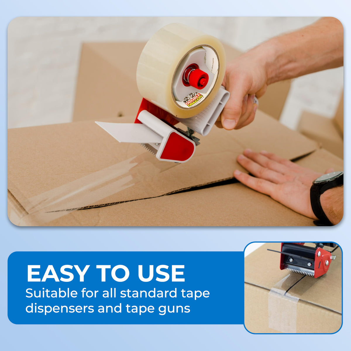 Double Dragon Extra Thick Fragile Printed Tape – 48mm wide, 66m long (Pack of 3) | Tear-Resistant, High-Tack & Long-Lasting | Ideal for Packing, Moving, Shipping, Labelling | Fits Dispensers etc