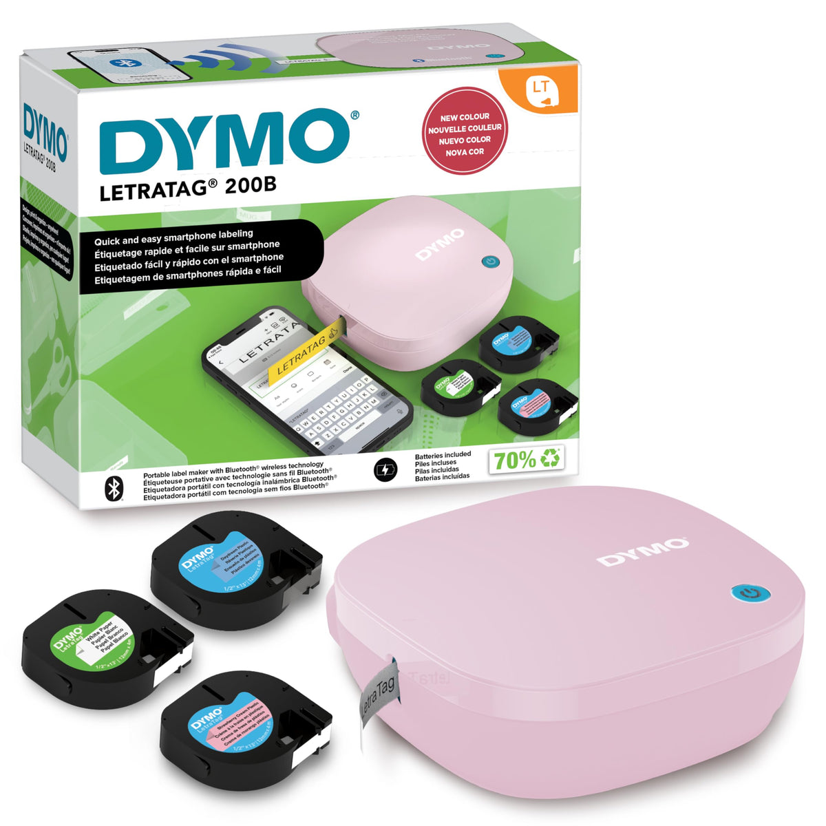 Dymo LetraTag 200B Bluetooth Label Maker | Compact Label Printer | Connects Through Bluetooth Wireless Technology to iOS and Android | Includes 1 White Paper Label Tape | Black