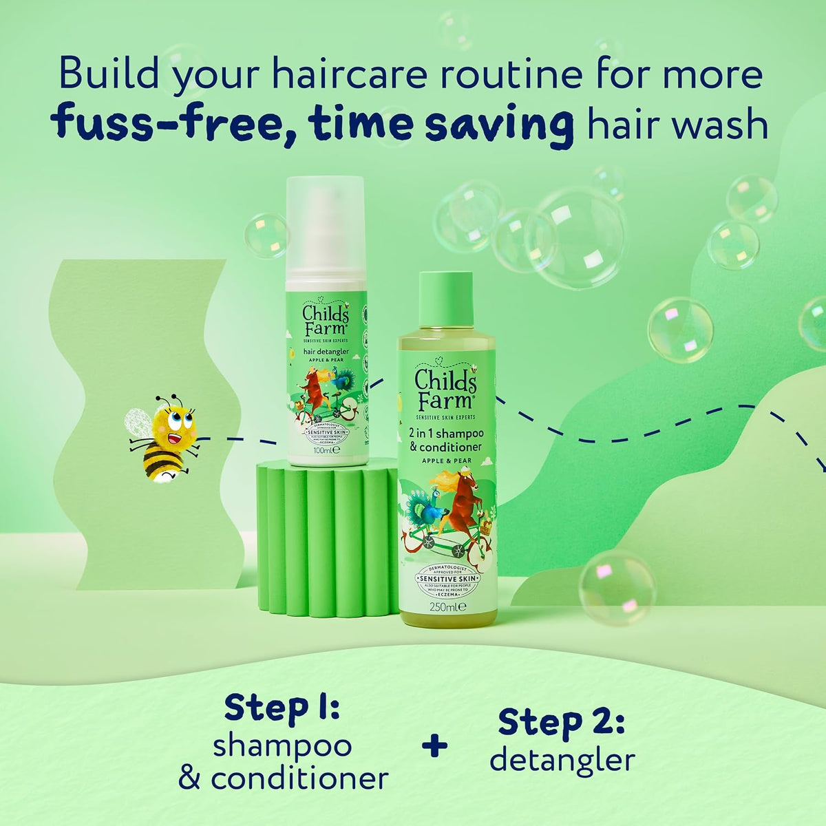 Childs Farm 2 in 1 Hair Shampoo and Conditioner, Gentle Tear Free, Apple and Pear Fragrance, Children, Kids, Baby, 250ml