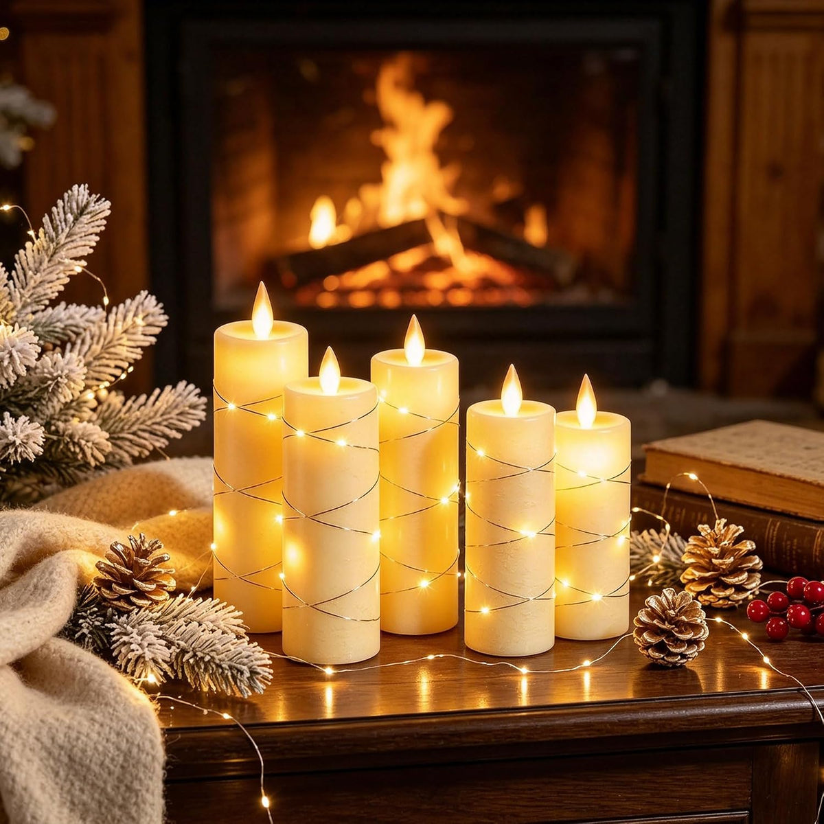 Da by 3 Pack Ivory Flameless LED Candles with Fairy Lights, Realistic Moving Flame Paraffin Wax Candles, Remote Control, Soft Warm Light, 8cm D x 12.5/14.5/16.5cm H, Indoor Wedding Home Decor