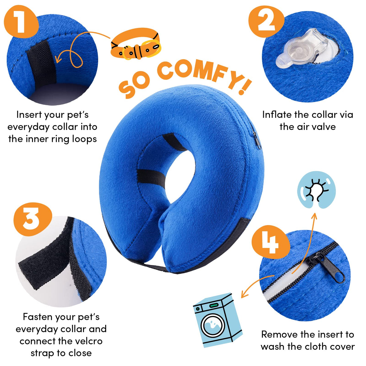 BENCMATE Protective Inflatable Collar for Dogs and Cats - Soft Pet Dog Cone Recovery Collar Does Not Block Vision E-Collar Blue-L