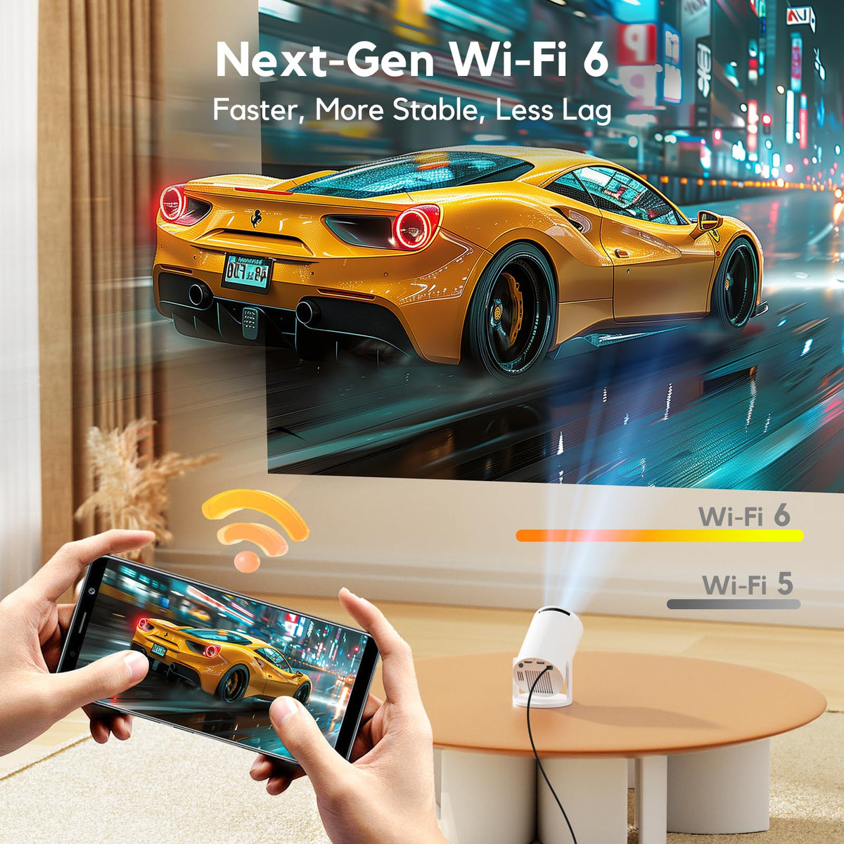 AKIYO O2 Projector Built-in Apps, 1080P Support Auto Keystone WiFi6, 18000L