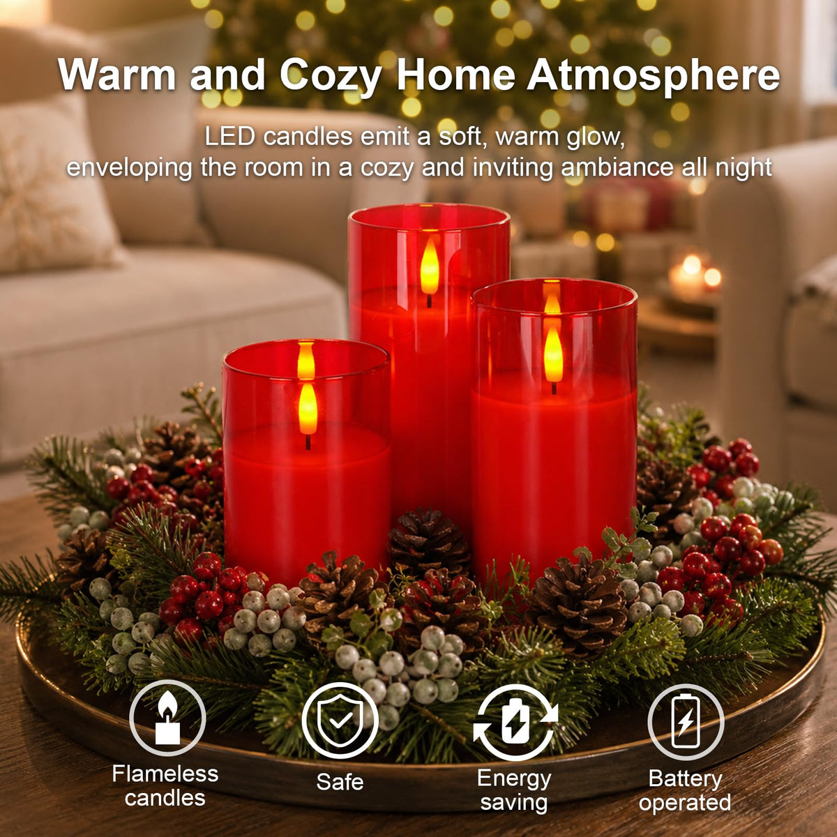 Homemory Real Wax LED Candles Flickering, Clear Glass Shell, Gold, Set of 3