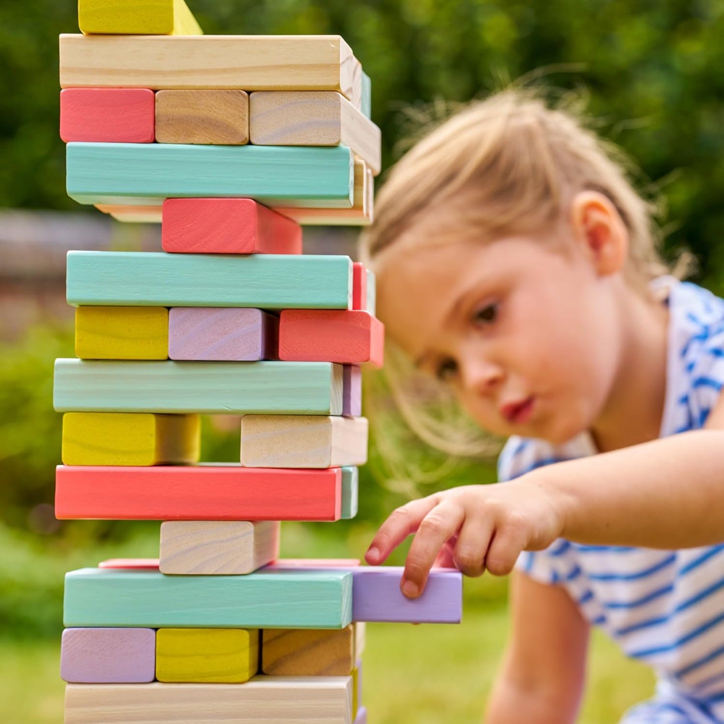 TP Toys Giant Wooden Tumble Tower FSC Certified Classic Tumbling Game with 60 Pastel Blocks & Matching Dice for Family Indoor & Outdoor Fun, Wood