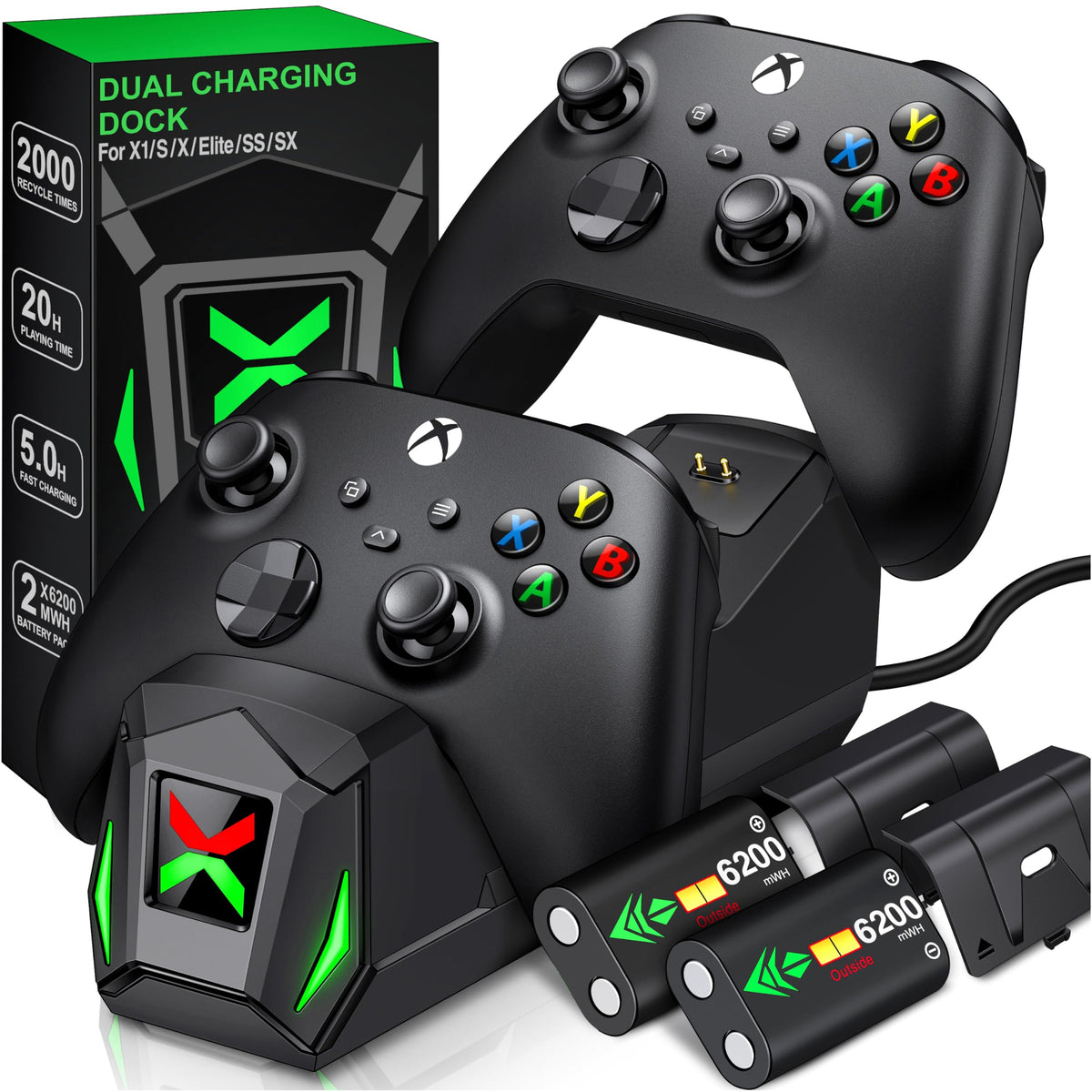 HEYLICOOL Rechargeable Battery Pack for Xbox One/Xbox Series X|S,2x4800mWh Controller Battery Pack with LED Indicators for Series X/S,Play & Charge Kit
